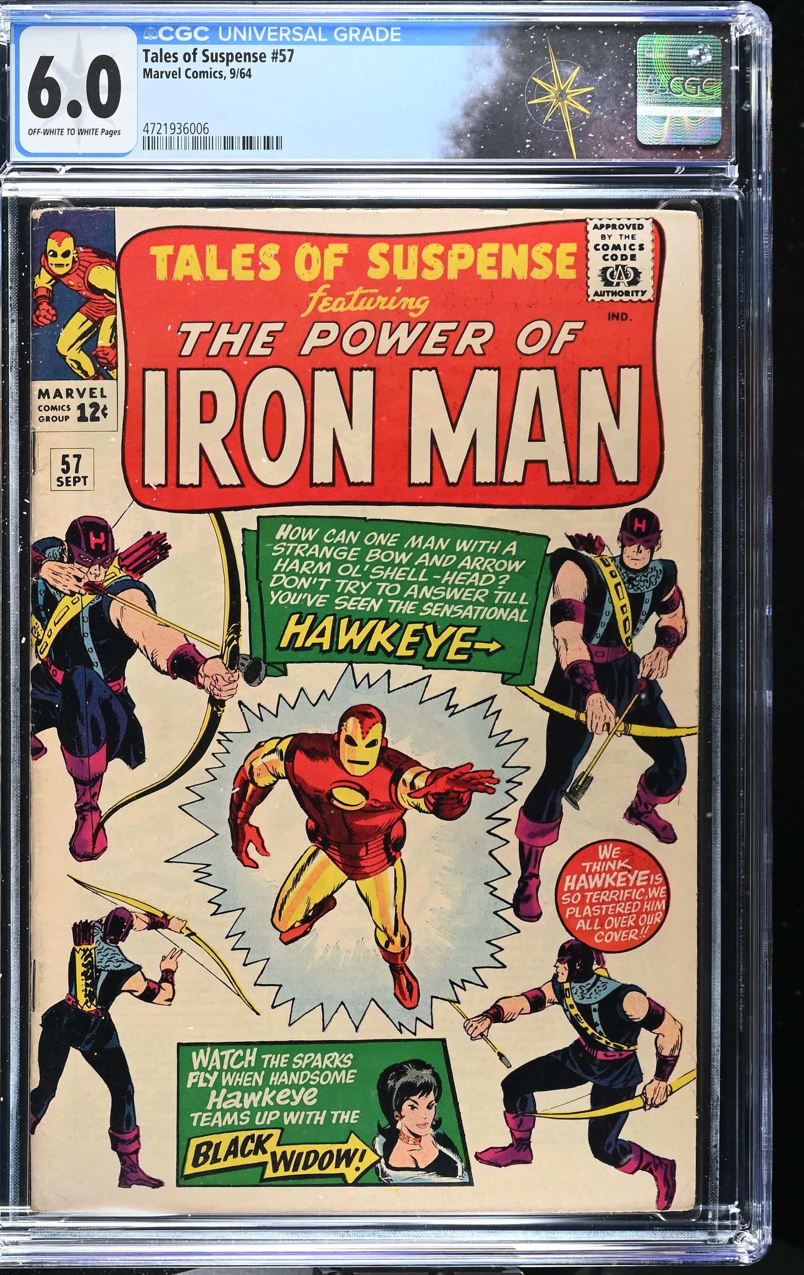 Tales of Suspense #57 CGC 6.0 Origin and 1st Appearance of Hawkeye (Marvel Comics, 1964) Off-White (1 of 2)