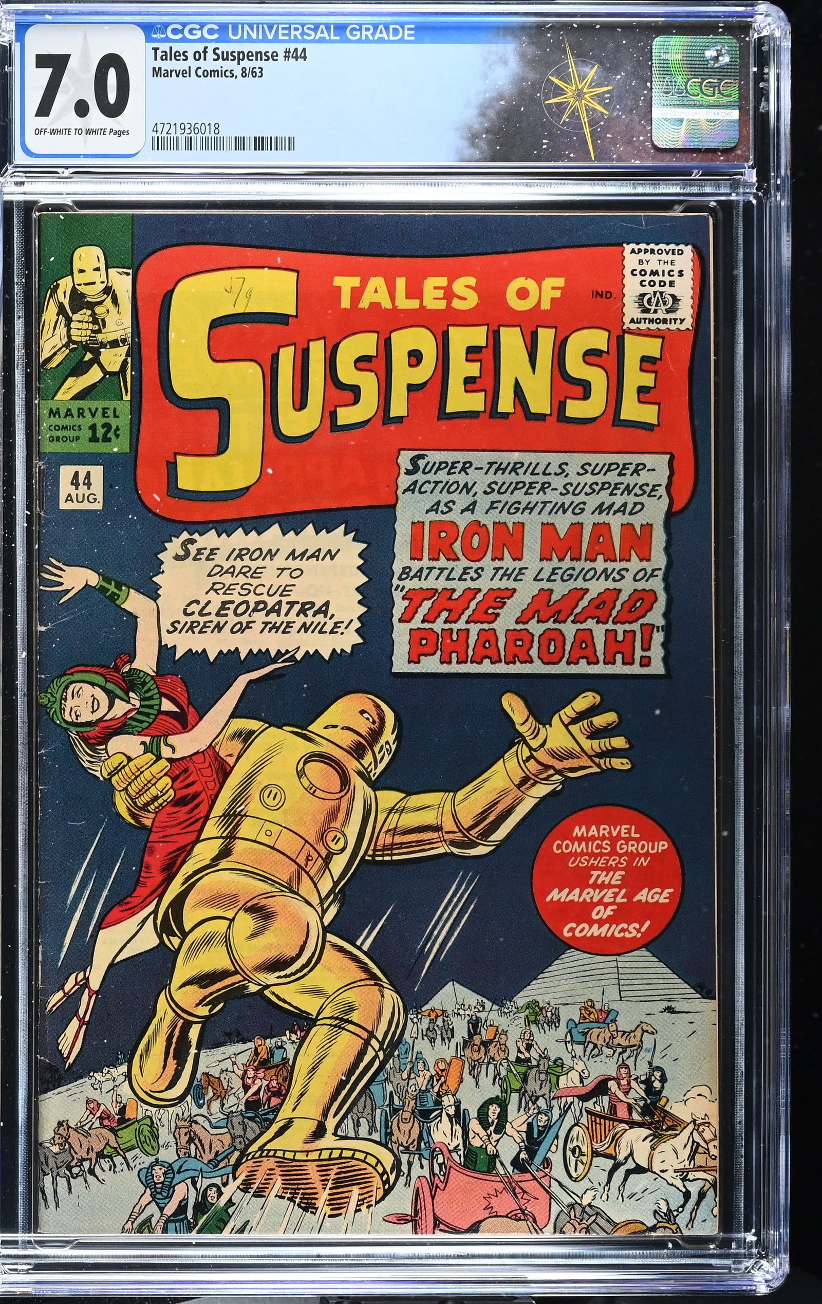 Tales of Suspense #44 CGC 7.0 Cover by Jack Kirby and Dick Ayers (Marvel Comics, 1963) Off-White to: Tales of Suspense #44 CGC 7.0 Cover by Jack Kirby and Dick Ayers (Marvel Comics, 1963).Cover pencils by Jack Kirby, inks by Dick Ayers. "The Mad Pharoah!", script by Stan Lee (plot) and Robert Bernste