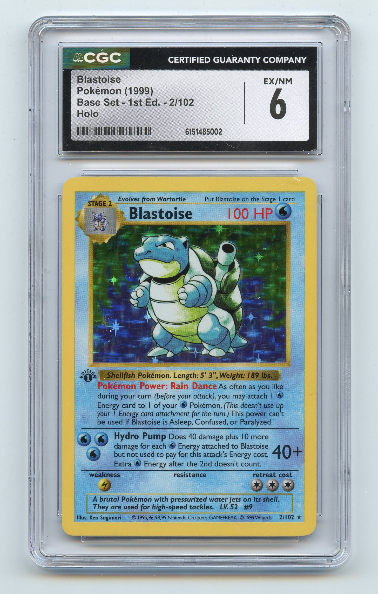 CGC 6 Blastoise #2 Shadowless 1st Edition Base Set (1 of 2)