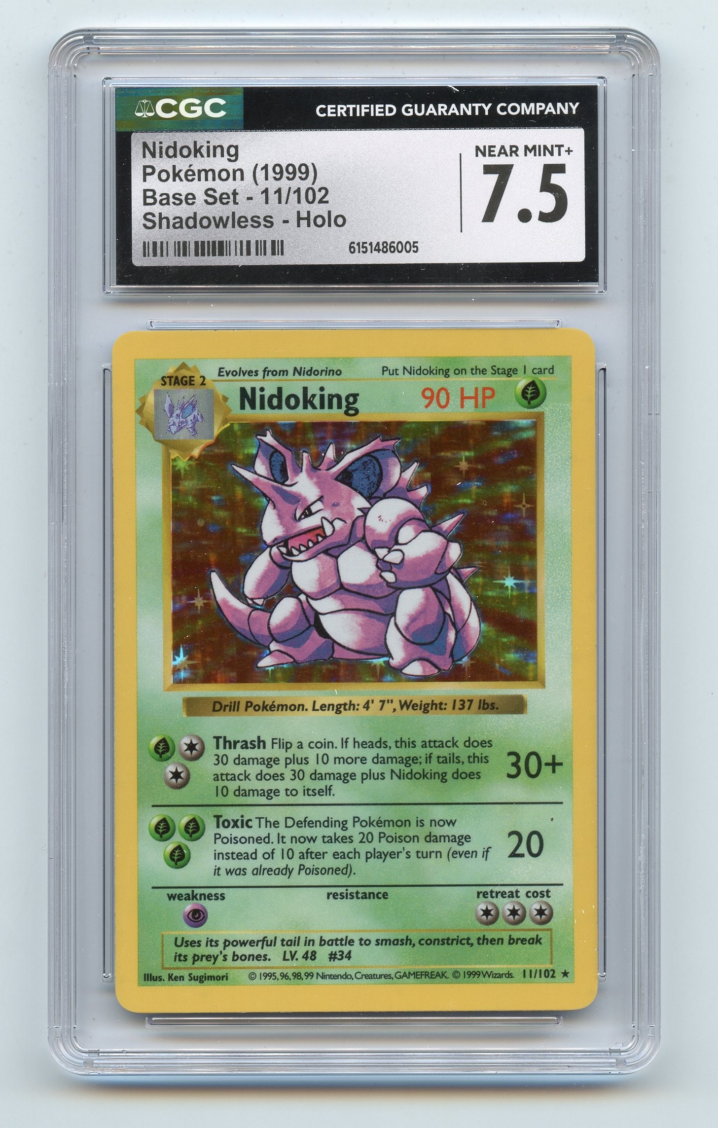 CGC 7.5 Nidoking #11 Shadowless Holo Base Set (1 of 2)