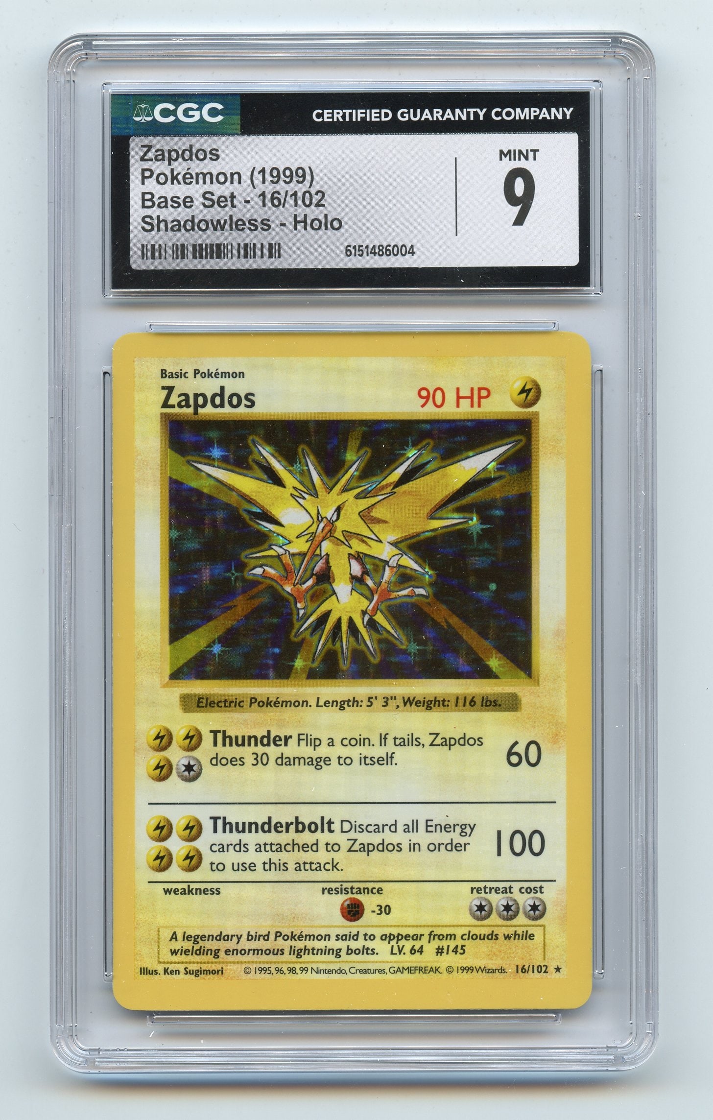 CGC 9 Zapdos #16 Shadowless Holo Base Set (1 of 2)