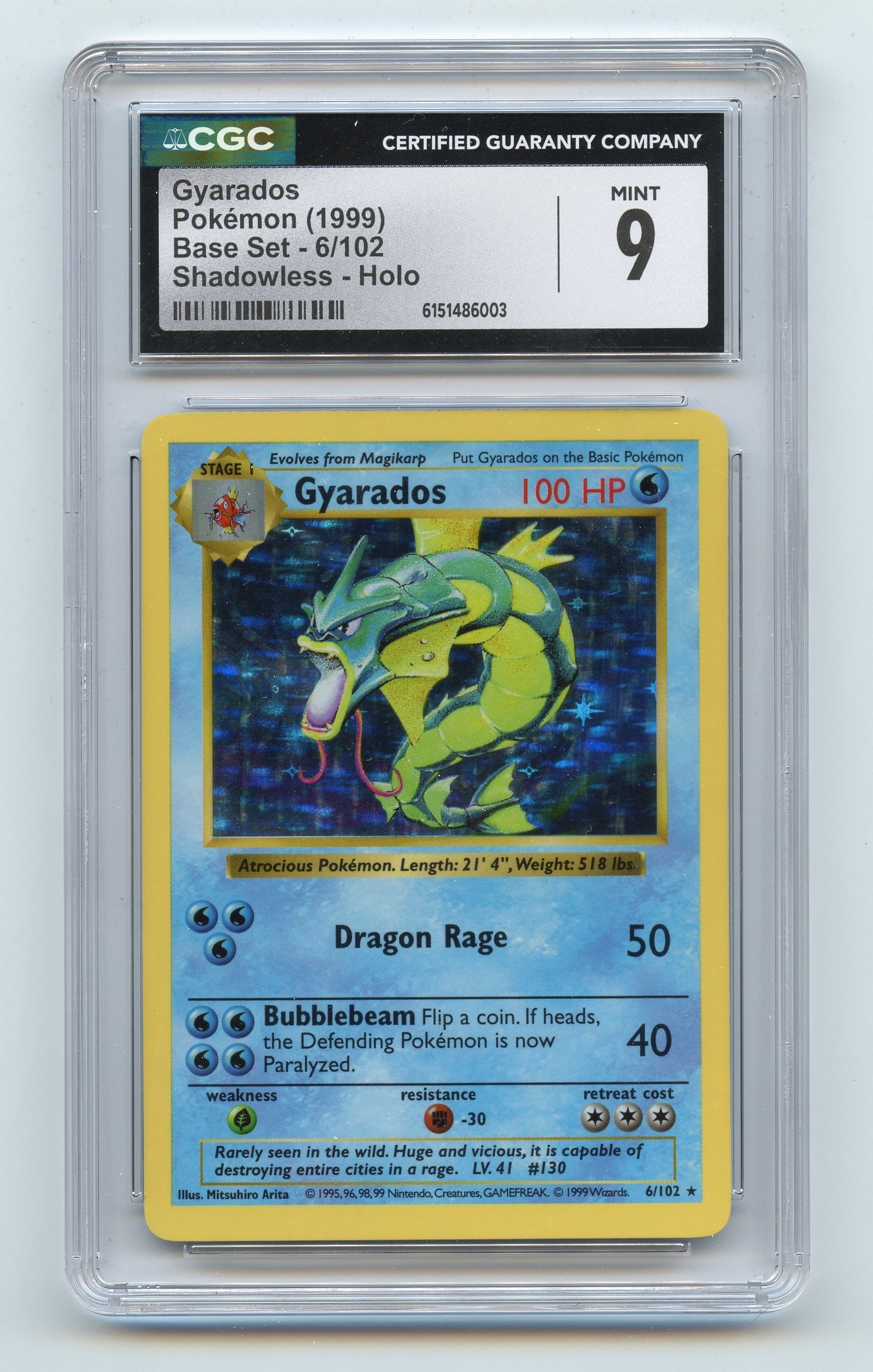 CGC 9 Gyarados #6 Shadowless Holo Base Set (1 of 2)