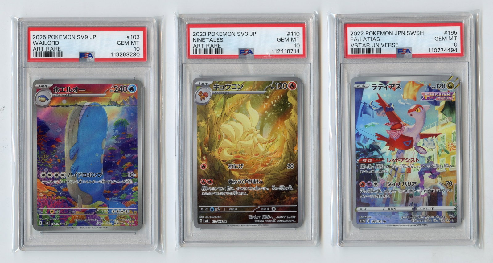 PSA 10 Ninetales #110 AR (SV3) // Wailord #103 AR (SV3) // Latias #195 (VSTAR Universe) (1 of 2)
