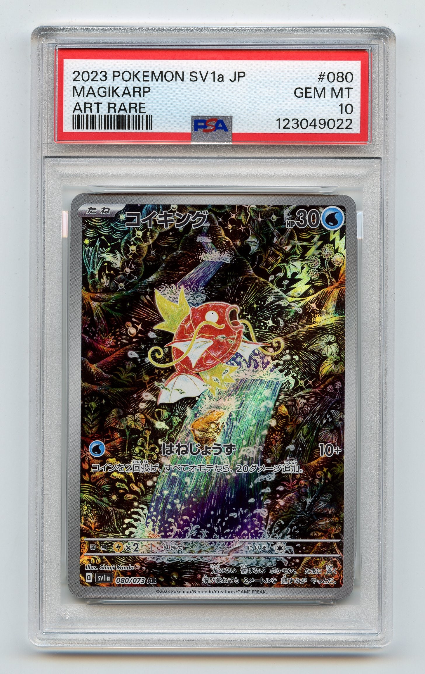 PSA 10 Magikarp #80 AR - SV1a (JP.): Magikarp #80 Art Rare from SV1a (2023), in Japanese, graded GEM MT 10 by PSA.