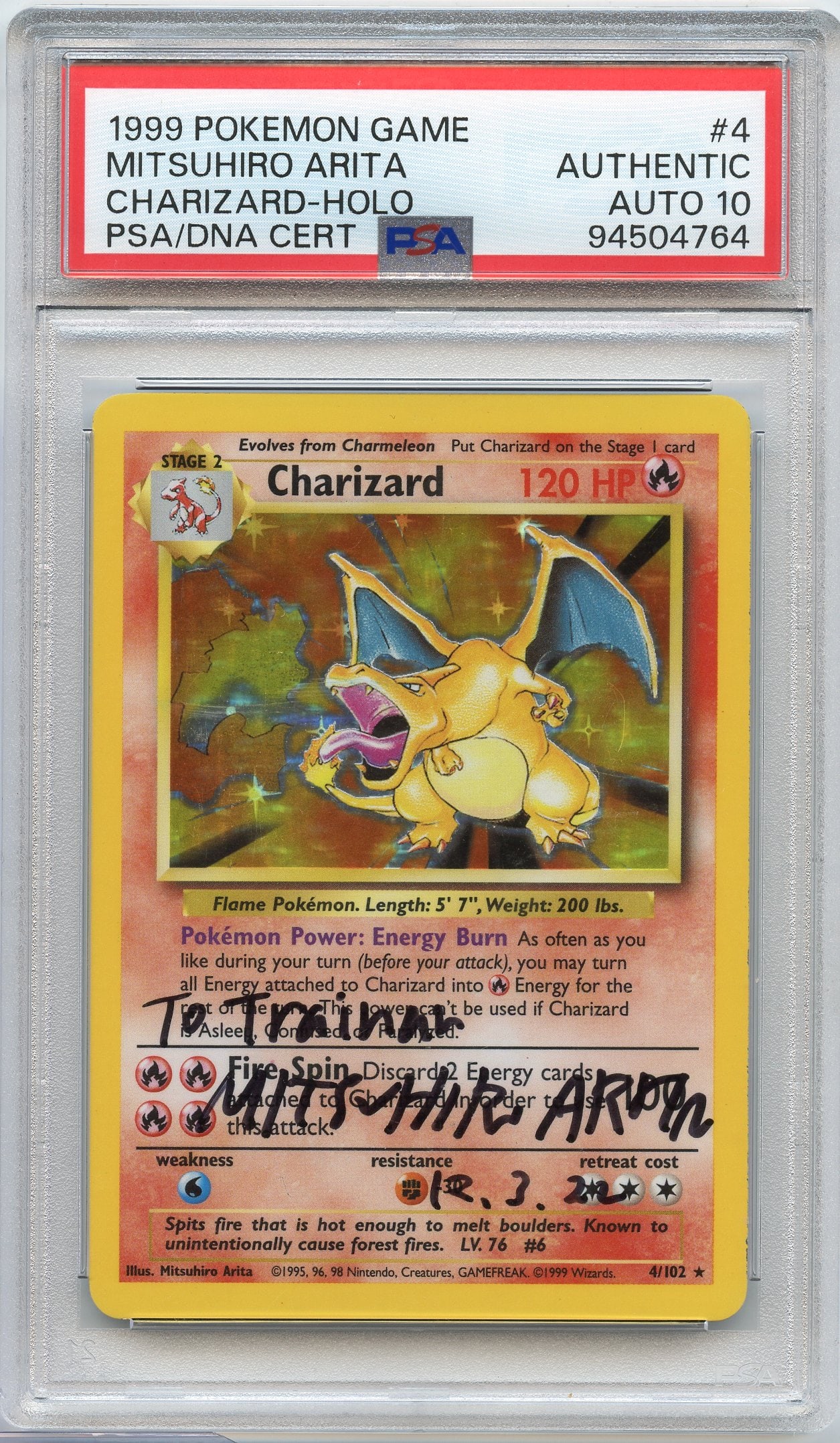 PSA Auto 10 Charizard #4 Holo Base Set - Signed by Mitsuhiro Arita (1 of 2)