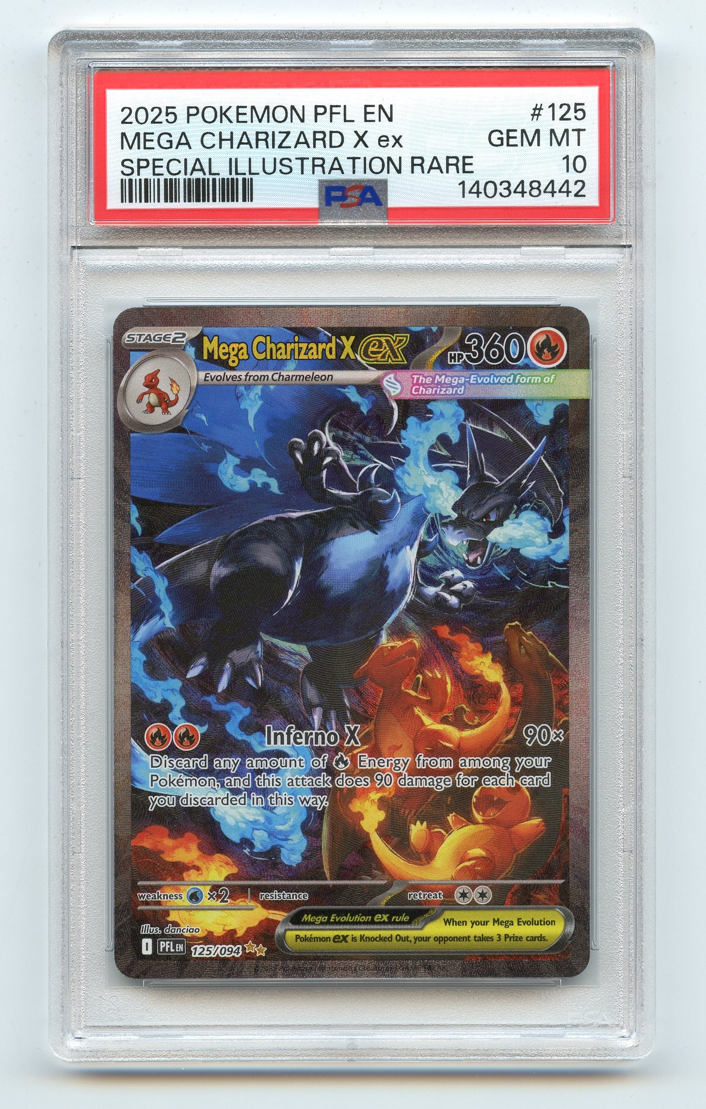 PSA 10 Mega Charizard X ex #125 Special Illustration Rare Phantasmal Flames: The Mega Charizard X ex #125 Special Illustration Rare from the Phantasmal Flames expansion, graded GEM MT 10 by PSA.A stunning example of a hugely popular card. It doesn't get much better than this f