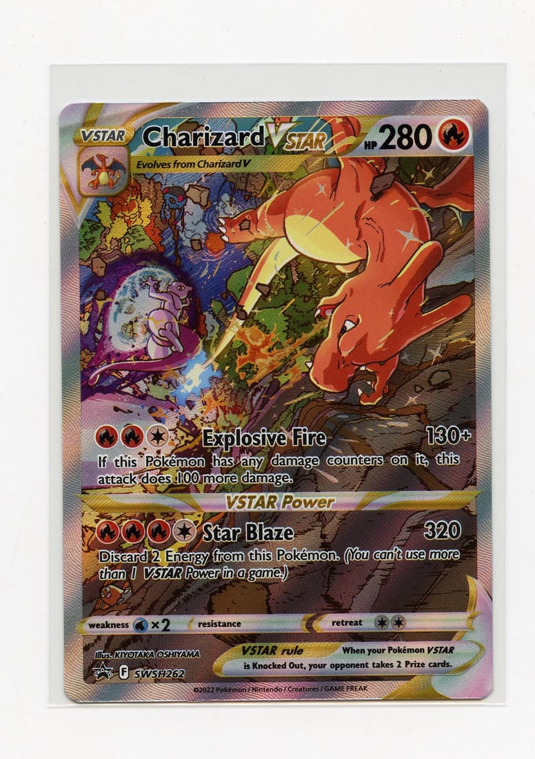 Charizard VStar #SWSH262 Promo - LP: Charizard VStar #SWSH262 Sword & Shield Promo, in Light Play condition with some slight wear and a light crease on the top of the card.