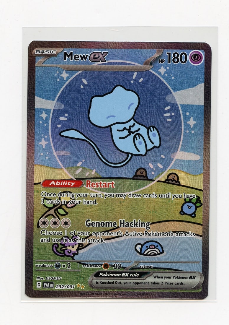 'Bubble' Mew ex #232 SIR Paldean Fates - NM: The "Bubble" Mew ex #232 Special Illustration Rare from Paldean Fates (2024), in Near Mint condition.