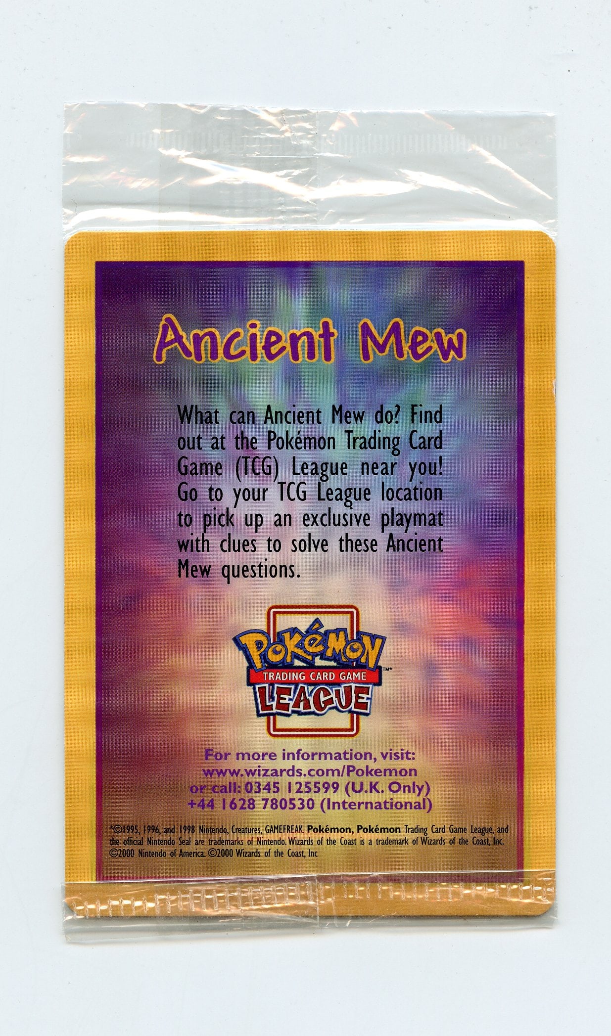 Ancient Mew Black Star Promo 2000 - Factory Sealed: The Ancient Mew Black Star Promo 2000, factory sealed in its original plastic wrap.