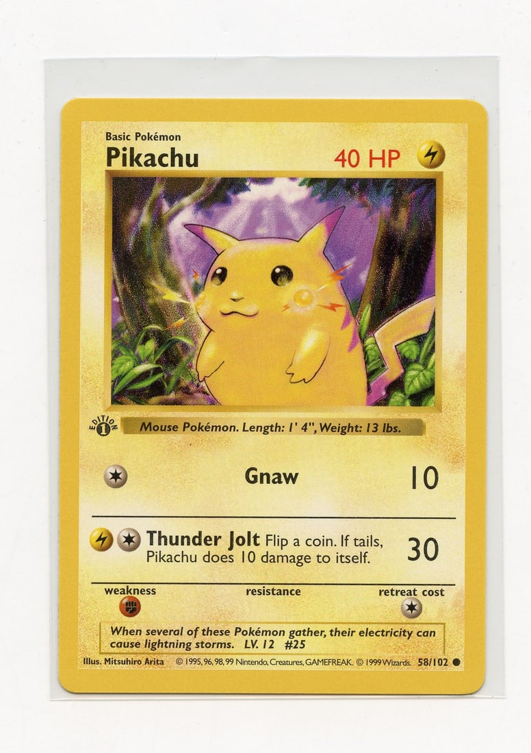 Pikachu #58 1st Edition Shadowless - Base Set (NM): Pikachu #58 1st Edition Shadowless from Base Set, released in 1999. A fantastic example in Near Mint condition.
