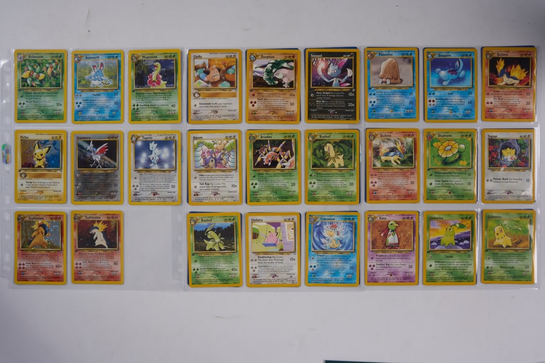 Neo Genesis Partially Complete Set (Unlimited/1st Edition) - 89/111: A partially completed Neo Genesis set (2000), with 89/111 cards present in a wide range of conditions. Both Unlimited and 1st Edition cards are present. A total of x8 holos are present. These include: