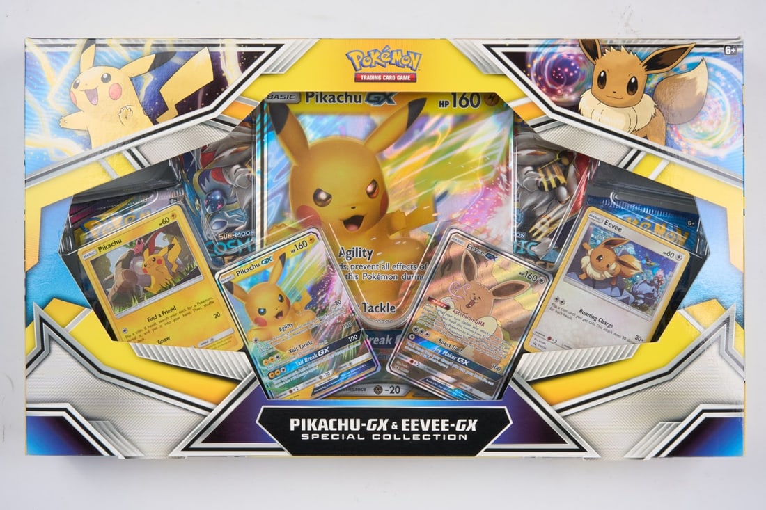 Pikachu-GX & Eevee-GX Special Collection: Pikachu-GX & Eevee-GX Special Collection, originally released November 1st, 2019. With x4 stunning promos: Eevee, Eevee GX, Pikachu GX and Pikachu, this collectable product also features x4 boosters f