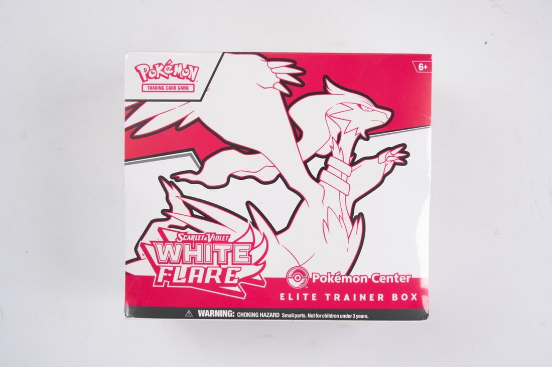 Pokemon Center White Flare Elite Trainer Box - sealed: This lot contains a factory sealed White Flare Pokemon Center ETB. The product comes with extar booster packs and a stamped promo. This item is perfectly sealed with no tears in the wrapping and overa