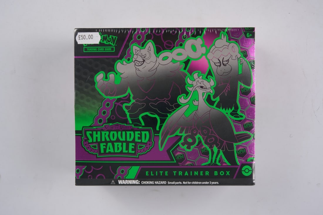 Shrouded Fable Elite Trainer Box - Sealed: This lot contains a factory sealed Shrouded Fable ETBThe item contains 9 sealed booster packs and the Pecharant promo. The item is perfectly wrapped and in overall good condition but it does have a pr