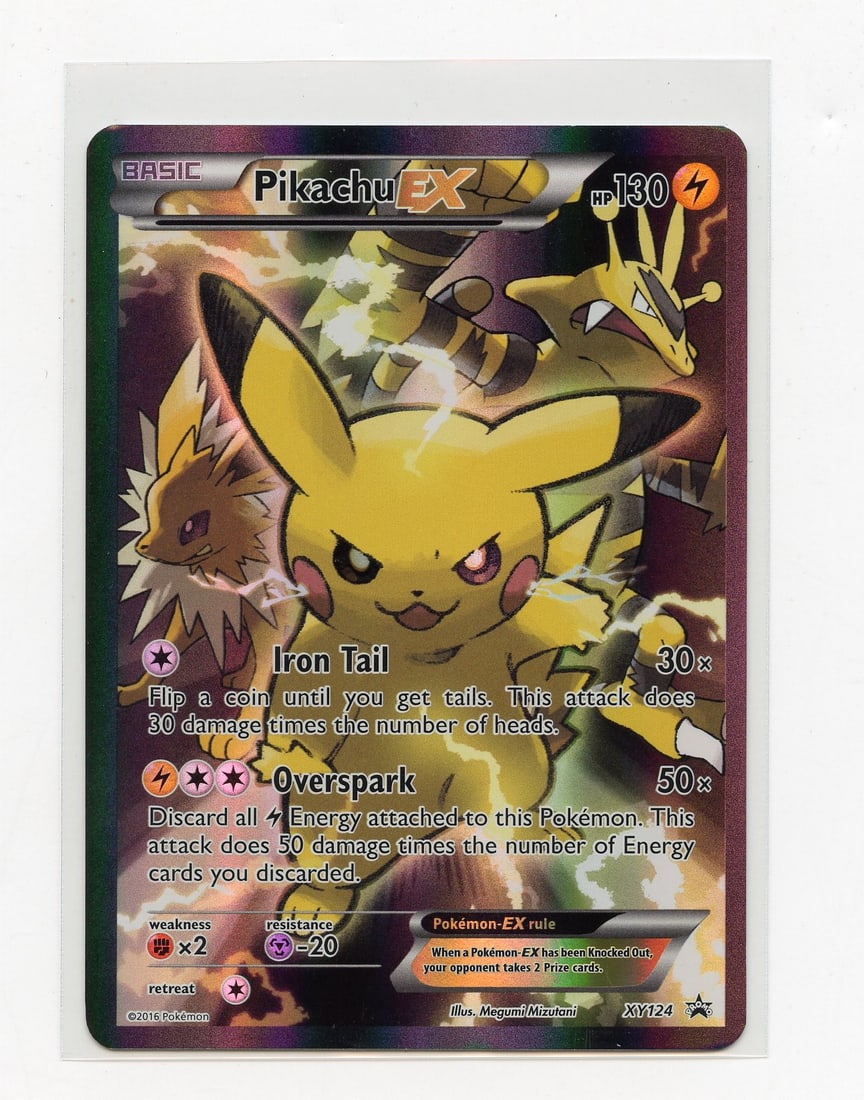 Pikachu EX #XY124 Black Star Promo - (LP): The Pikachu EX #XY124 Promo, in LP condition. Notable border denting/whitening is present, in addition to some surface marks and corner wear.