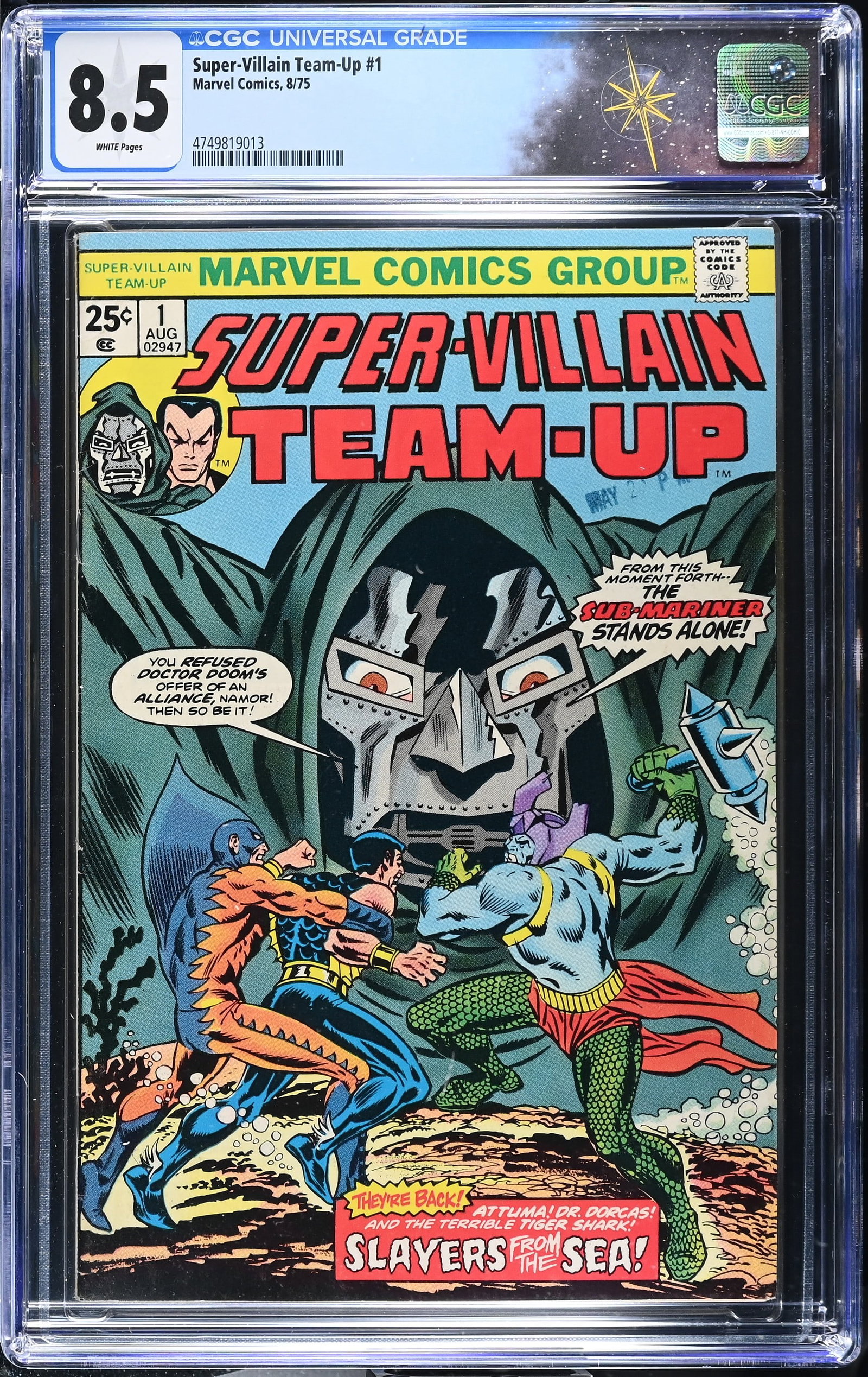 Super-Villain Team-Up #1 CGC 8.5 Tiger Shark, Attuma, Doctor Dorcas & Doom Cover (Marvel Comics, (1 of 2)
