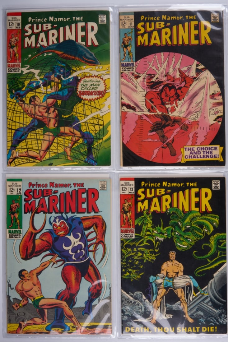 Sub-Mariner Volume 1 (Marvel Comics, 1969-70) Bundle of 10: Prince Namor The Sub-Mariner Volume 1 (Marvel Comics, 1969-70) Bundle of 10.This lot includes: Prince namor, The Sub-Mariner #10 origin of the Serpent Crown and 1st appearance of Karthon, #11, #12 ori