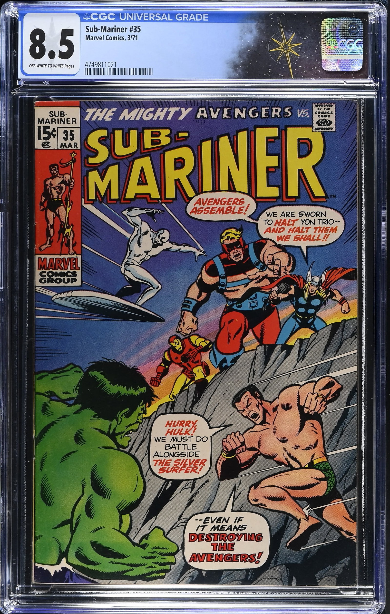 Sub-Mariner #35 CGC 8.5 Namor, Hulk and Silver Surfer vs The Avengers (Marvel Comics, 1971) (1 of 2)