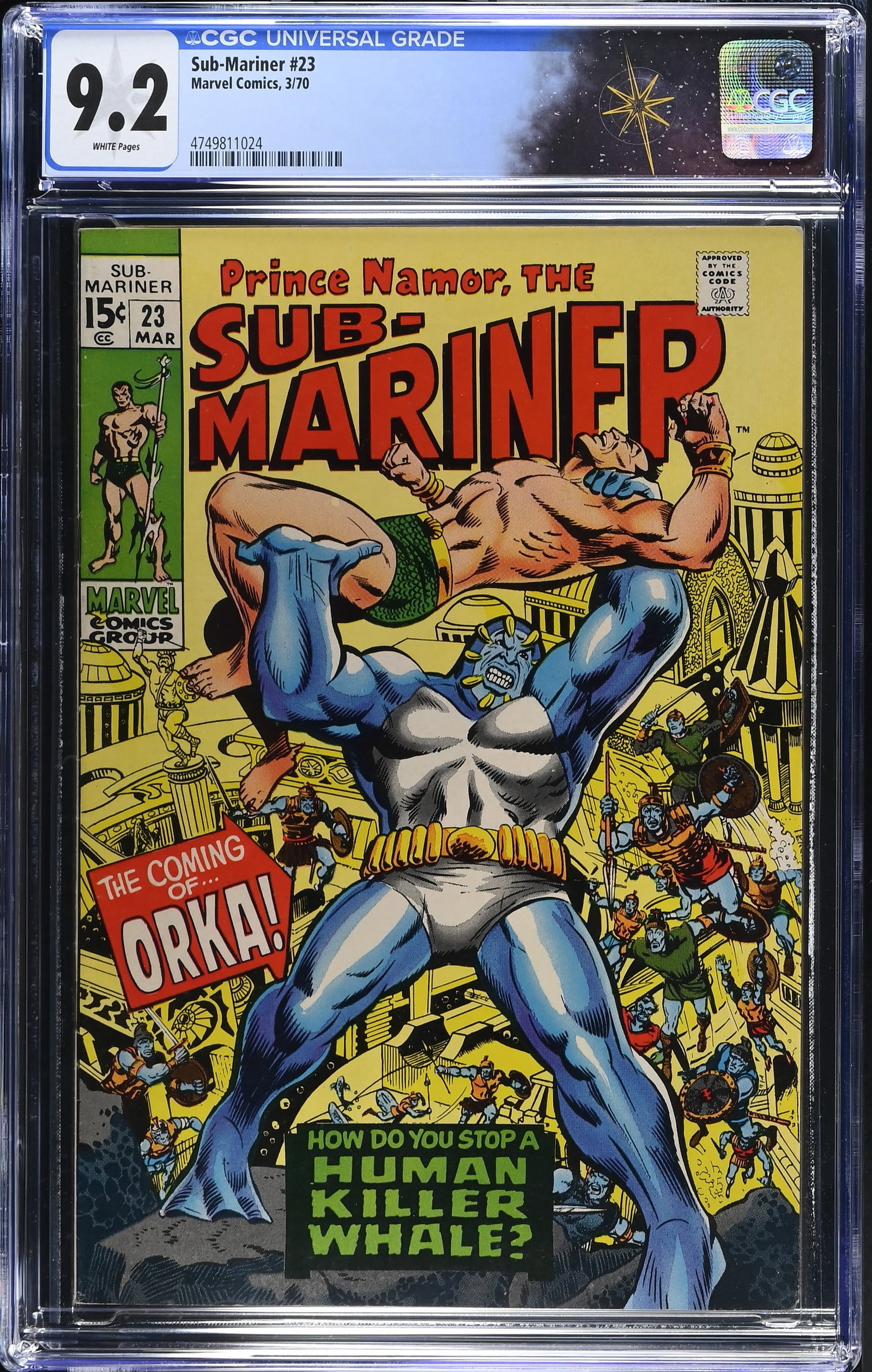 Sub-Mariner #23 CGC 9.2 Origin and 1st Appearance of Orka (Marvel Comics, 1970) White Pages (1 of 2)