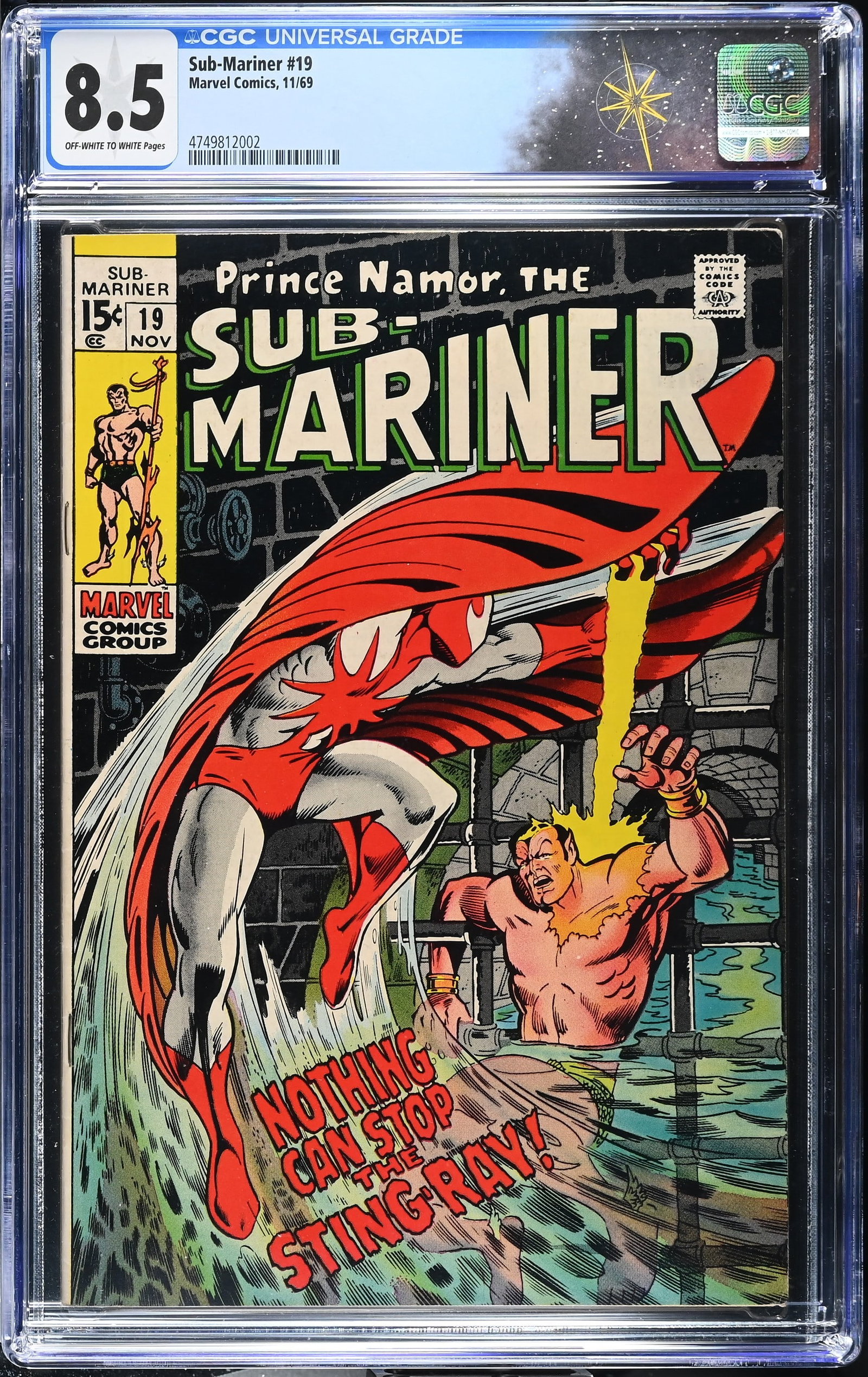 Sub-Mariner #19 CGC 8.5 1st Appearance of Sting-Ray (Walter Newell) (Marvel Comics, 1969) Off-White (1 of 2)