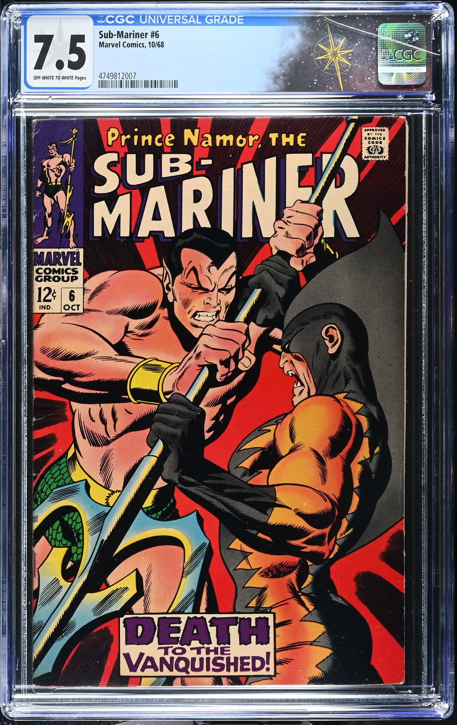 Sub-Mariner #6 CGC 7.5 2nd Appearance of Tiger Shark (Marvel Comics, 1968) Off-White to White Pages (1 of 2)