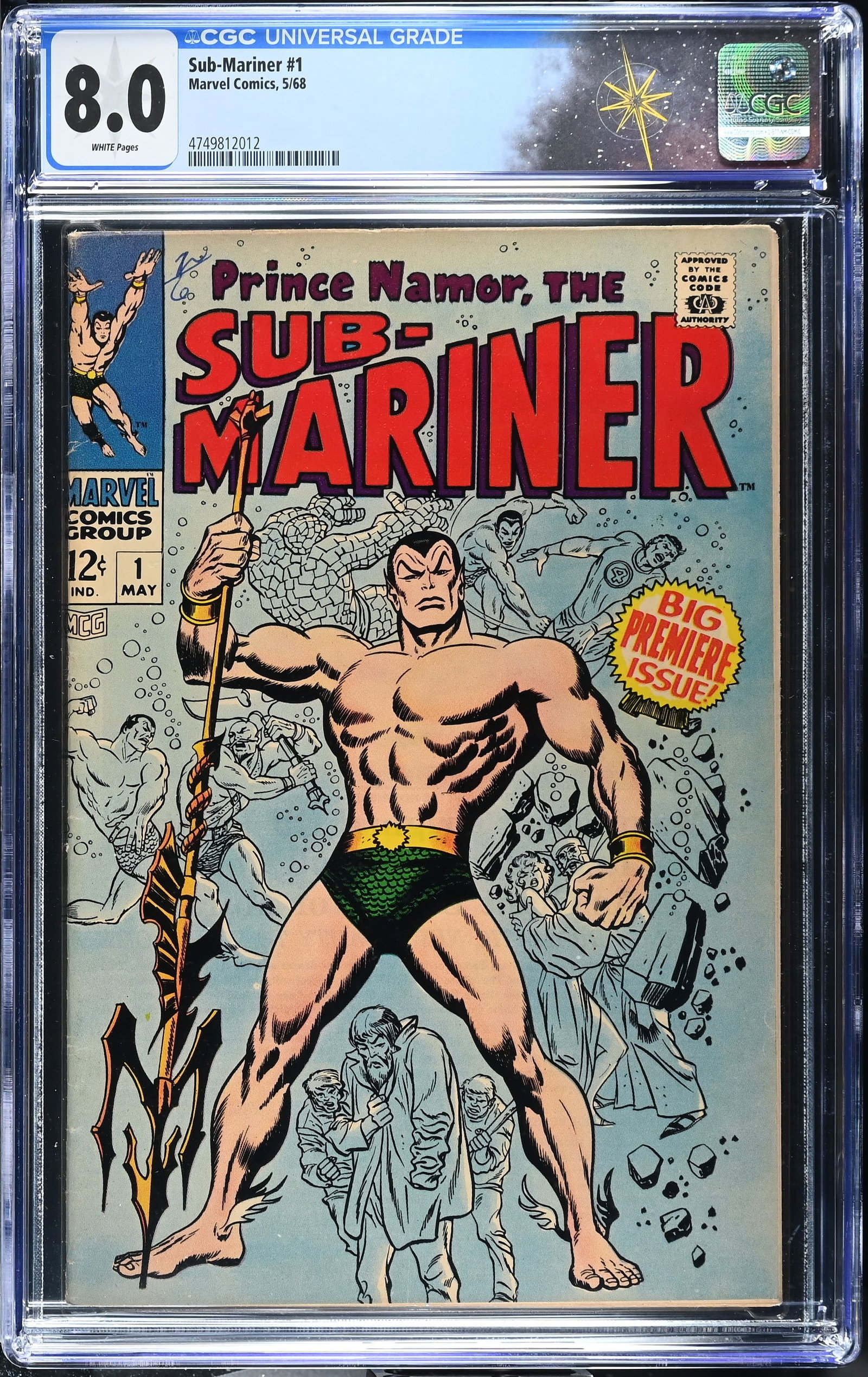 Sub-Mariner #1 CGC 8.0 1st Solo Series & Origin Retold (Marvel Comics, 1968) White Pages: Sub-Mariner #1 CGC 8.0 1st Solo Series & Origin Retold (Marvel Comics, 1968).Cover by John Buscema and Sol Brodsky. 1st Solo Series and Sub-Mariner origin retold in "Years of Glory, Day of Doom!" gues