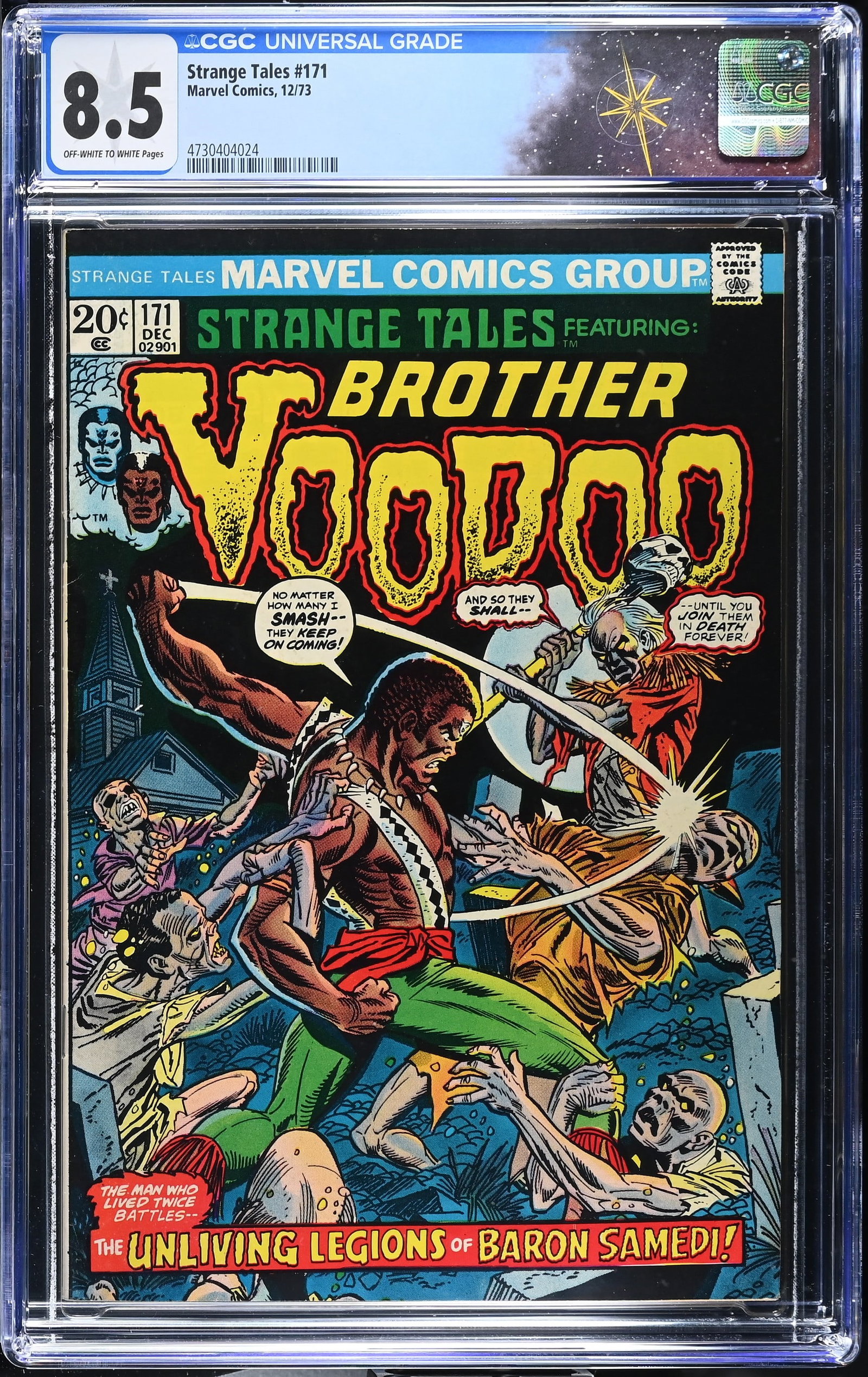 Strange Tales #171 CGC 8.5 Brother Voodoo "March of the Dead" (Marvel Comics, 1973) Off-White to: Strange Tales #171 CGC 8.5 Brother Voodoo "March of the Dead" (Marvel Comics, 1973).Cover pencils by Gil Kane and inks by Frank Giacoia. "March of the Dead". Story by Len Wein, pencils by Gene Colan, 