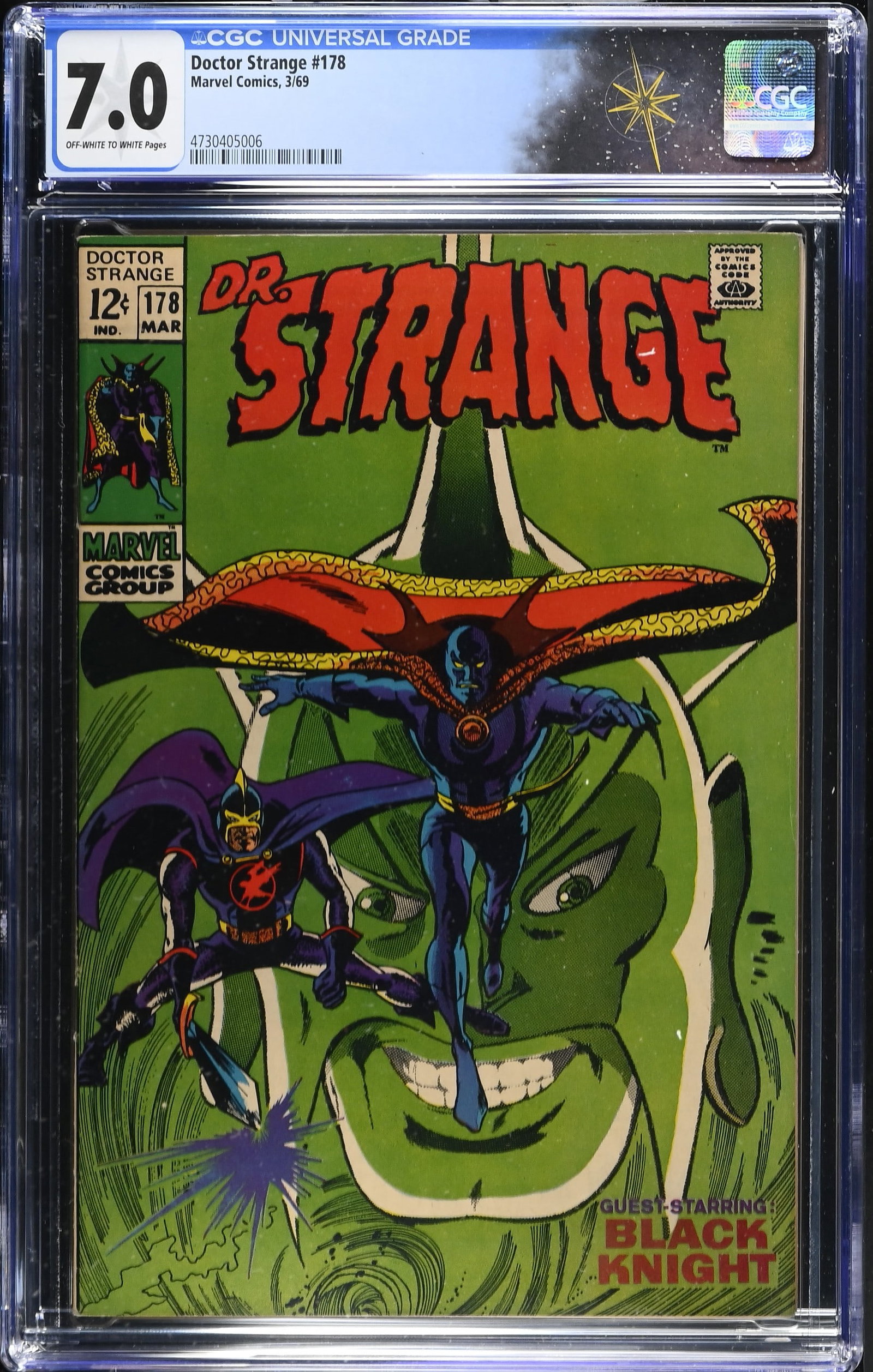 Doctor Strange #178 CGC 7.0 ?With One Beside Him? (Marvel Comics, 1969) Off-White to White Pages: Doctor Strange #178 CGC 7.0 "With One Beside Him" (Marvel Comics, 1969). Cover pencils by Gene Colan and inks by Tom Palmer. "With One Beside Him". Story by Roy Thomas, pencils by Gene Colan and inks 