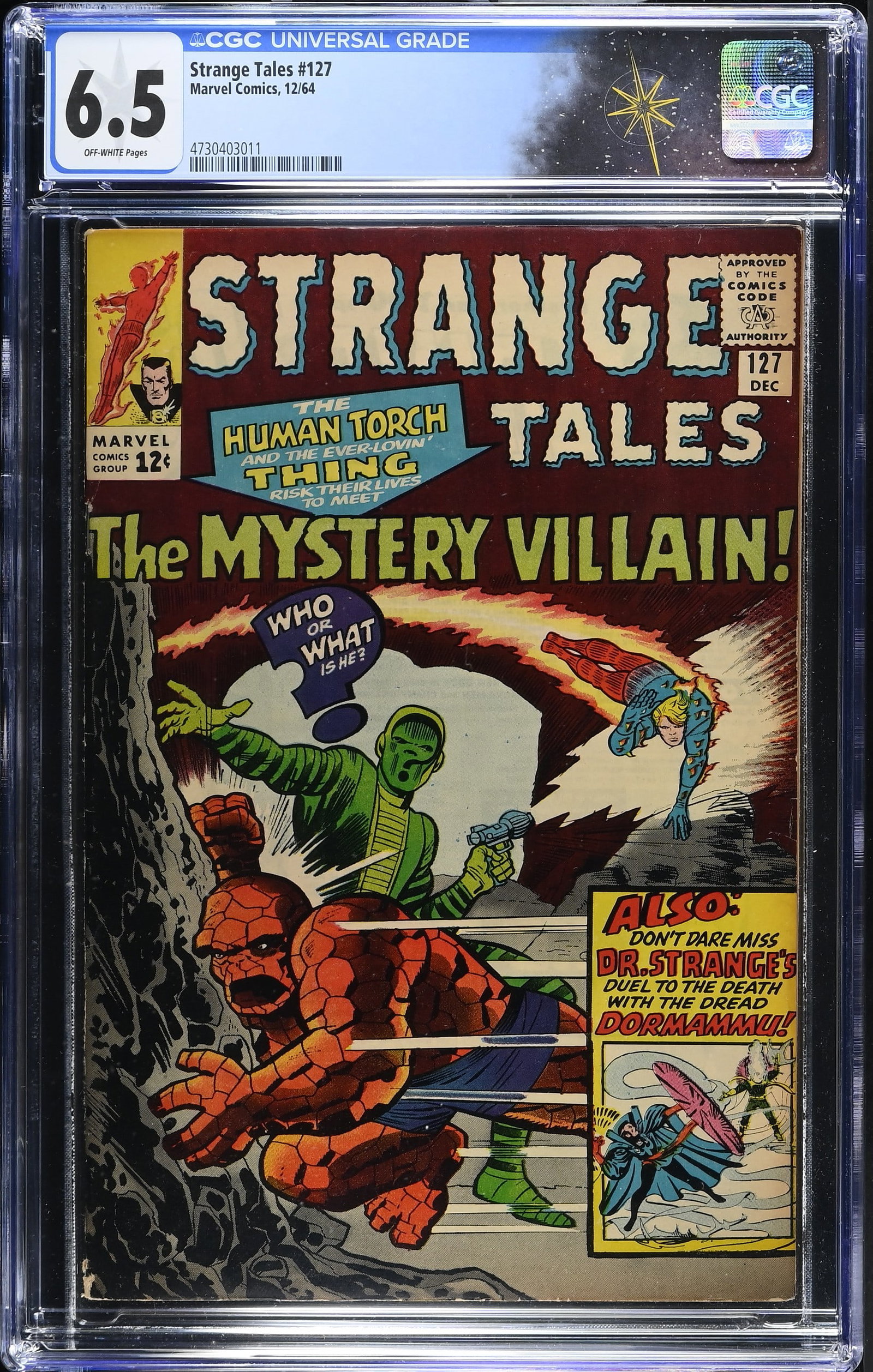 Strange Tales #127 CGC 6.5 1st Appearance of the Eye of Agamotto & Cloak of Levitation (Marvel: Strange Tales #127 CGC 6.5 1st Appearance of the Eye of Agamotto & Cloak of Levitation (Marvel Comics, 1964).Cover pencils by Jack Kirby and Steve Ditko, and inks by Chic Stone and Steve Ditko. The Hu