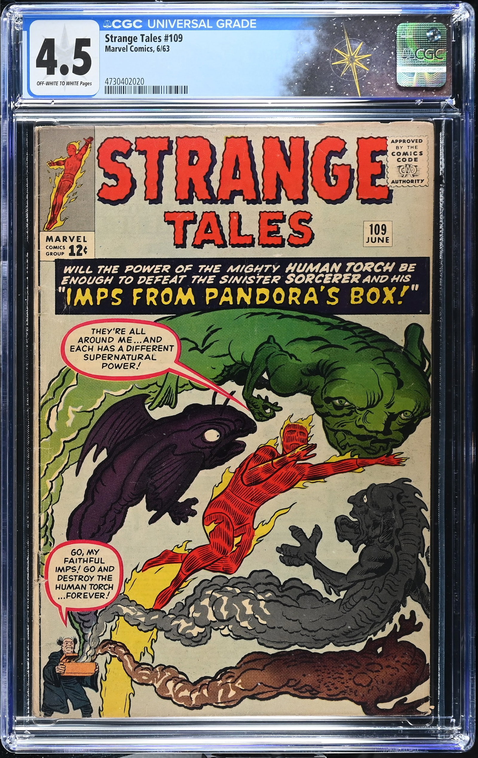 Strange Tales #109 CGC 4.5 1st Silver Age Appearance of Circe (Marvel Comics, 1963) Off-White to: Strange Tales #109 CGC 4.5 1st Silver Age Appearance of Circe (Marvel Comics, 1963).Cover pencils by Jack Kirby and inks by Dick Ayers. 1st Silver Age appearance of Circe (later Serci) in "The Sorcere