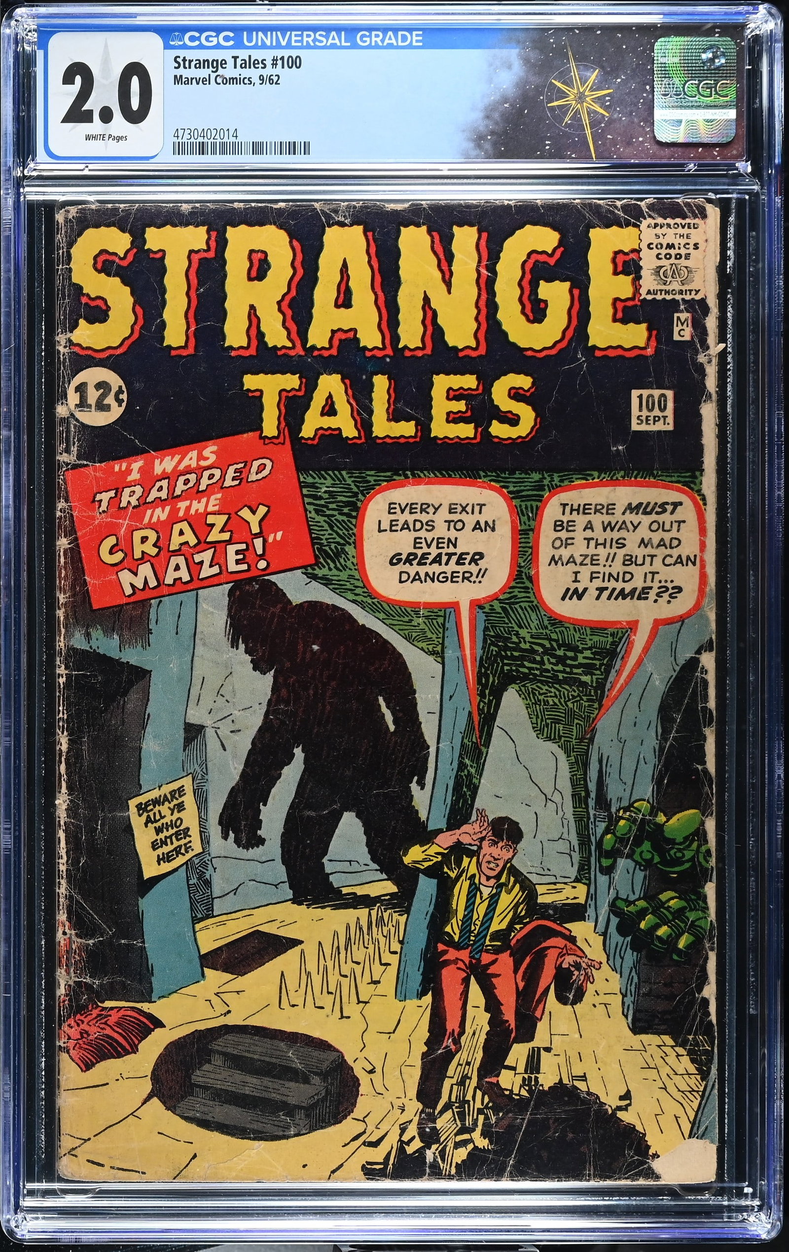 Strange Tales #100 CGC 2.0 "The Man in the Crazy Maze" "The Imitation Man" (Marvel Comics, 1962) (1 of 2)