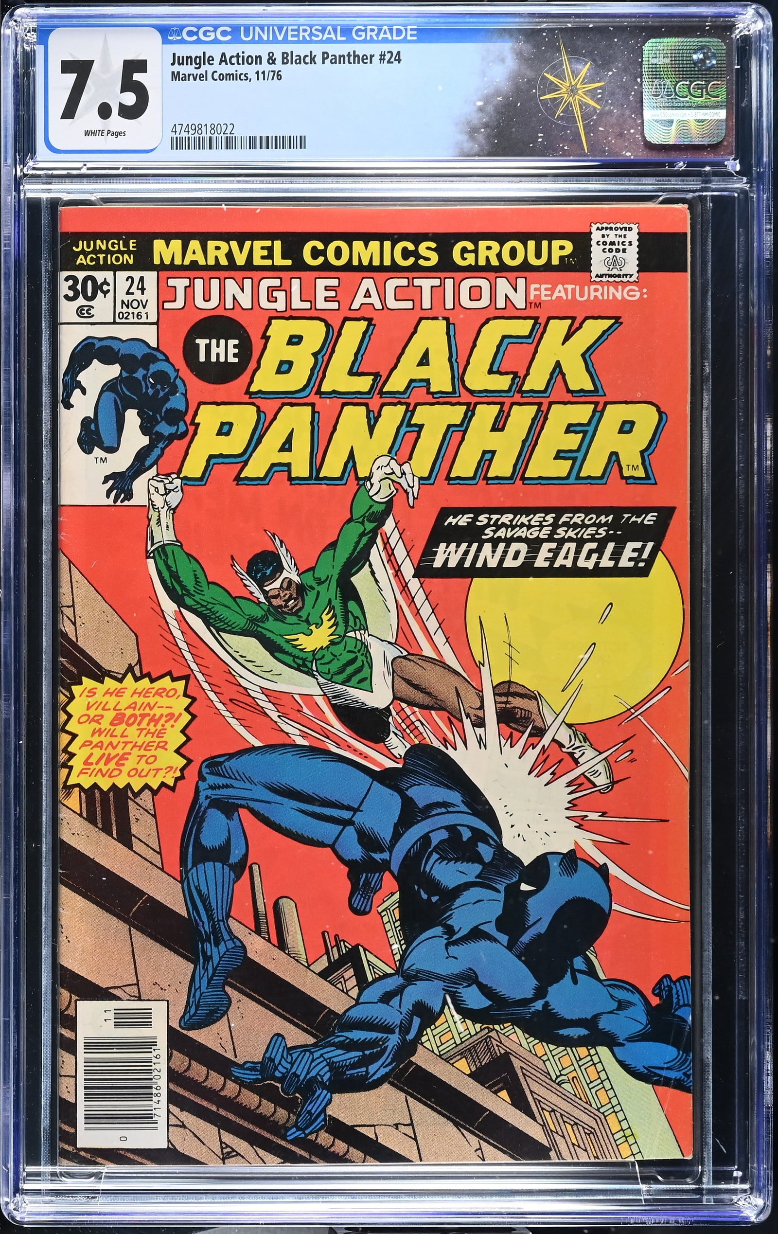 Jungle Action & Black Panther #24 CGC 7.5 1st Appearance of Wind Eagle (Marvel Comics, 1976) White (1 of 2)