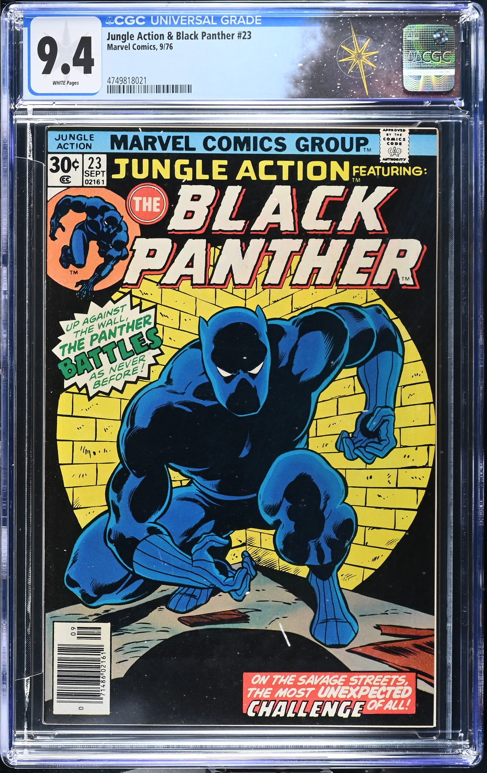 Jungle Action & Black Panther #23 CGC 9.4 Iconic Cover by John Byrne & Dan Adkins (Marvel Comics,: Jungle Action & Black Panther #23 CGC 9.4 Iconic Cover by John Byrne & Dan Adkins (Marvel Comics, 1976).Cover pencils by John Byrne, inks by Dan Adkins. ?A Life on the Line?. Story by Roy Thomas, penc