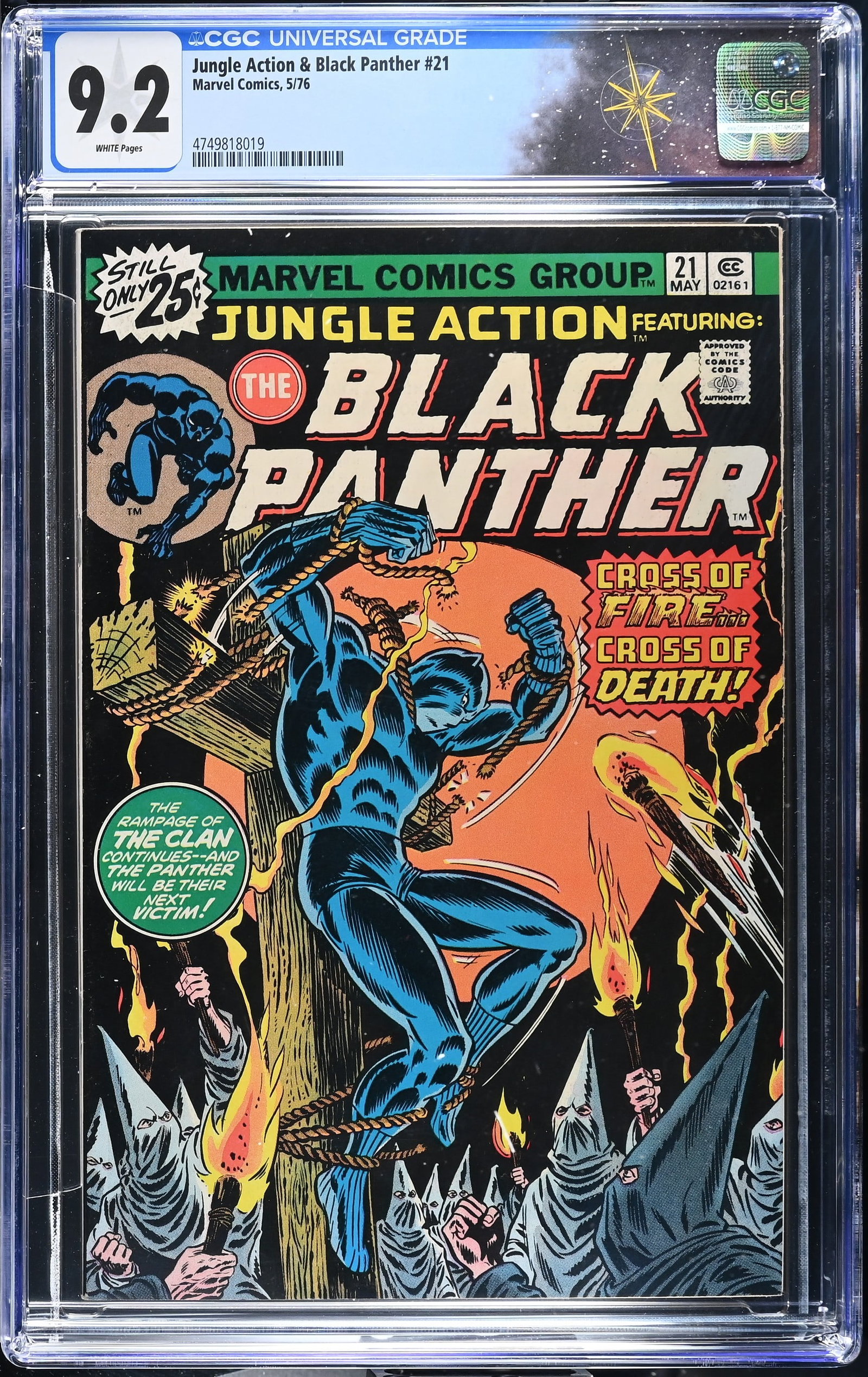 Jungle Action & Black Panther #21 CGC 9.2 Black Panther vs. KKK (Marvel Comics, 1976) White Pages (1 of 2)