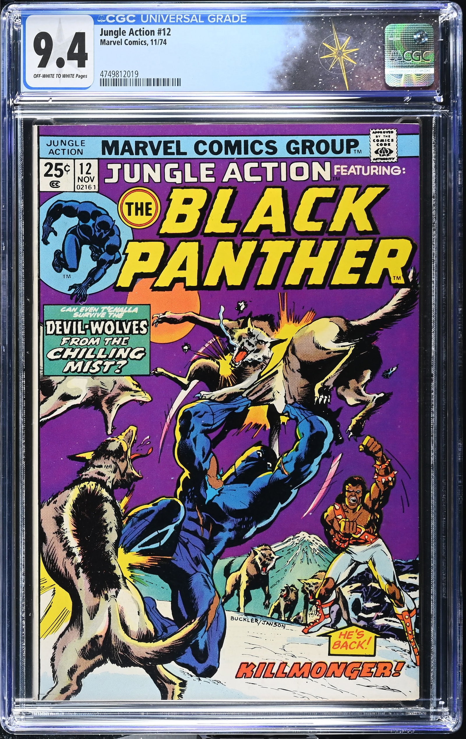 Jungle Action #12 CGC 9.4 Erik Killmonger Cover & Appearance (Marvel Comics, 1974) Off-White to (1 of 2)