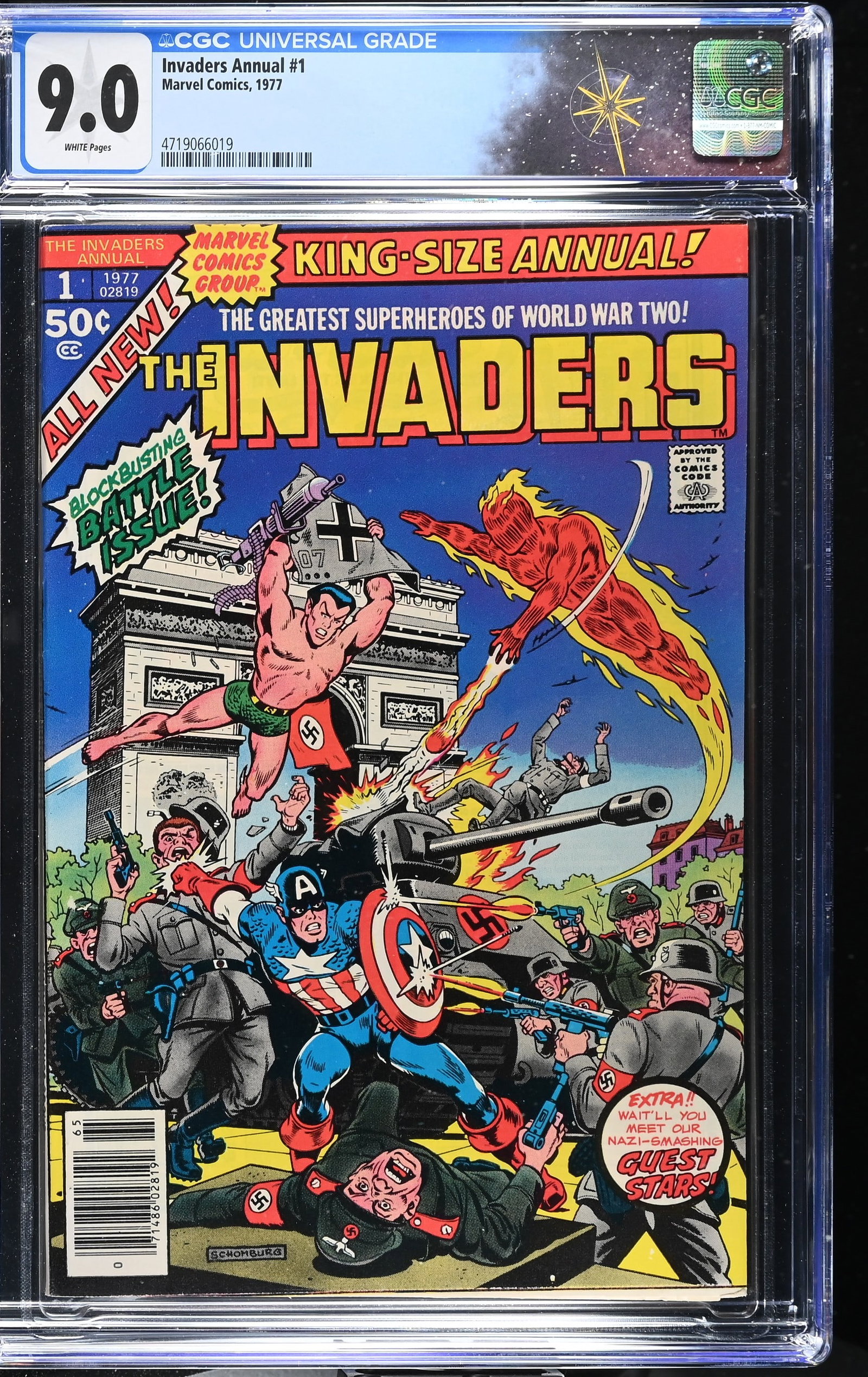 Invaders Annual #1 CGC 9.0 Cover by Alex Schomburg (Marvel Comics, 1977) White Pages (1 of 2)