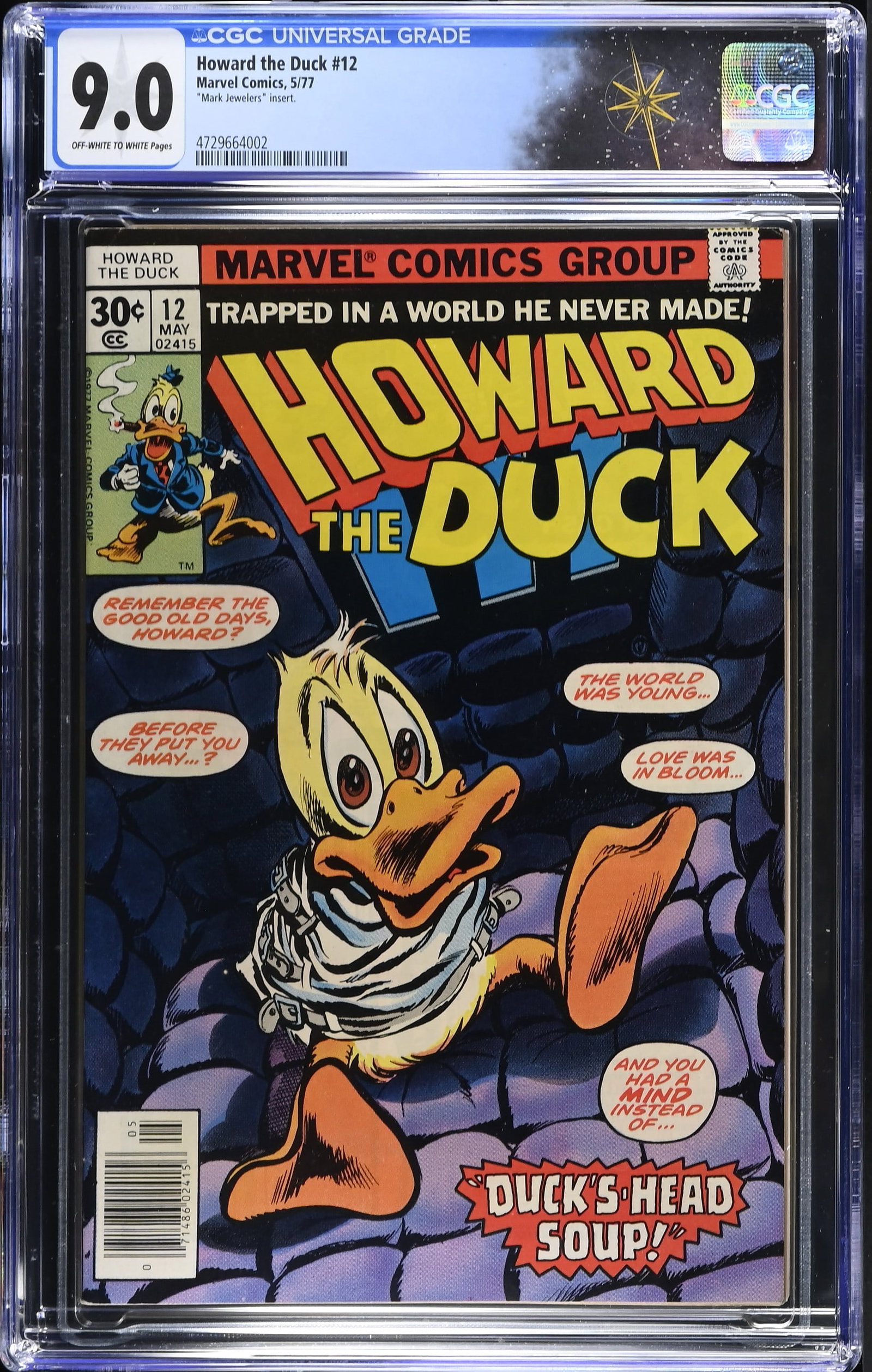 Howard the Duck #12 CGC 9.0 Mark Jewelers Insert, 1st Cameo Appearance of Kiss (Marvel Comics, 1977) (1 of 2)