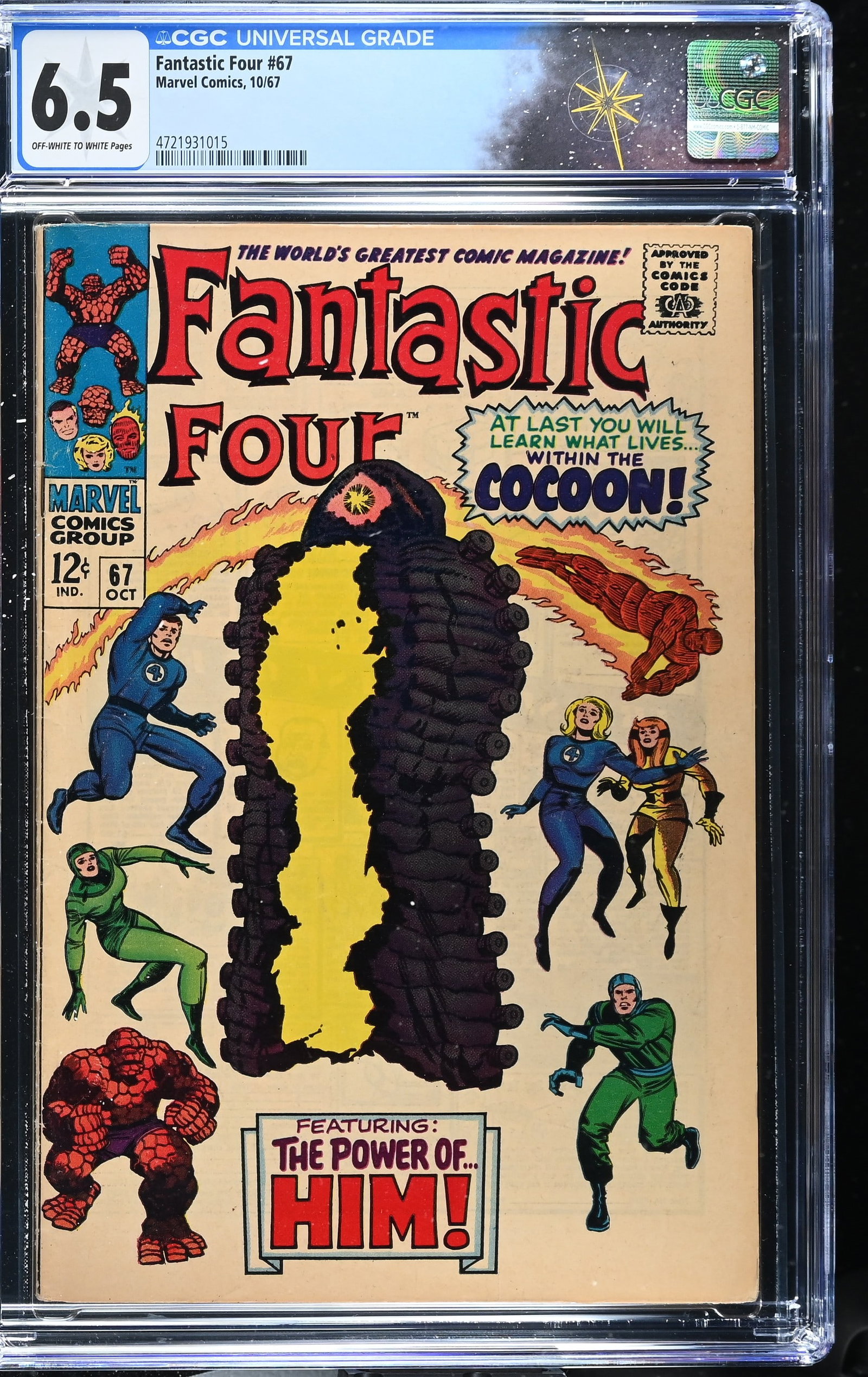 Fantastic Four #67 CGC 6.5 Origin and 1st Cameo Appearance of HIM (Warlock) (Marvel Comics, 1967): Fantastic Four #67 CGC 6.5 Origin and 1st Cameo Appearance of HIM (Warlock) (Marvel Comics, 1967).Cover pencils by Jack Kirby and inks by Joe Sinnott. 1st cameo appearance and origin of HIM (later Ada