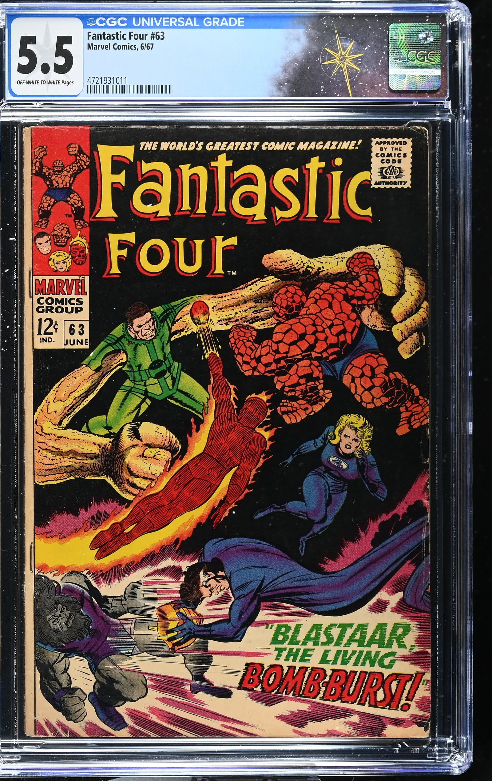 Fantastic Four #63 CGC 5.5 "Blastaar, the Living Bomb-Burst!" (Marvel Comics, 1967) Off-White to (1 of 2)