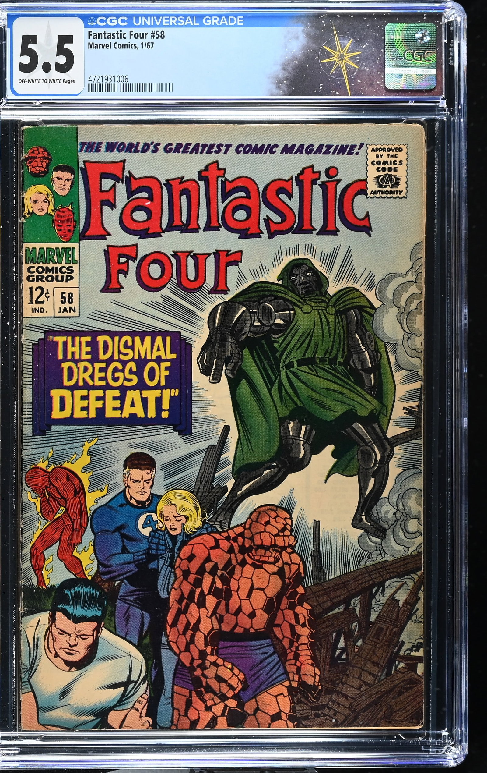 Fantastic Four #58 CGC 5.5 "The Dismal Dregs of Defeat!" (Marvel Comics, 1967) Off-White to White (1 of 2)