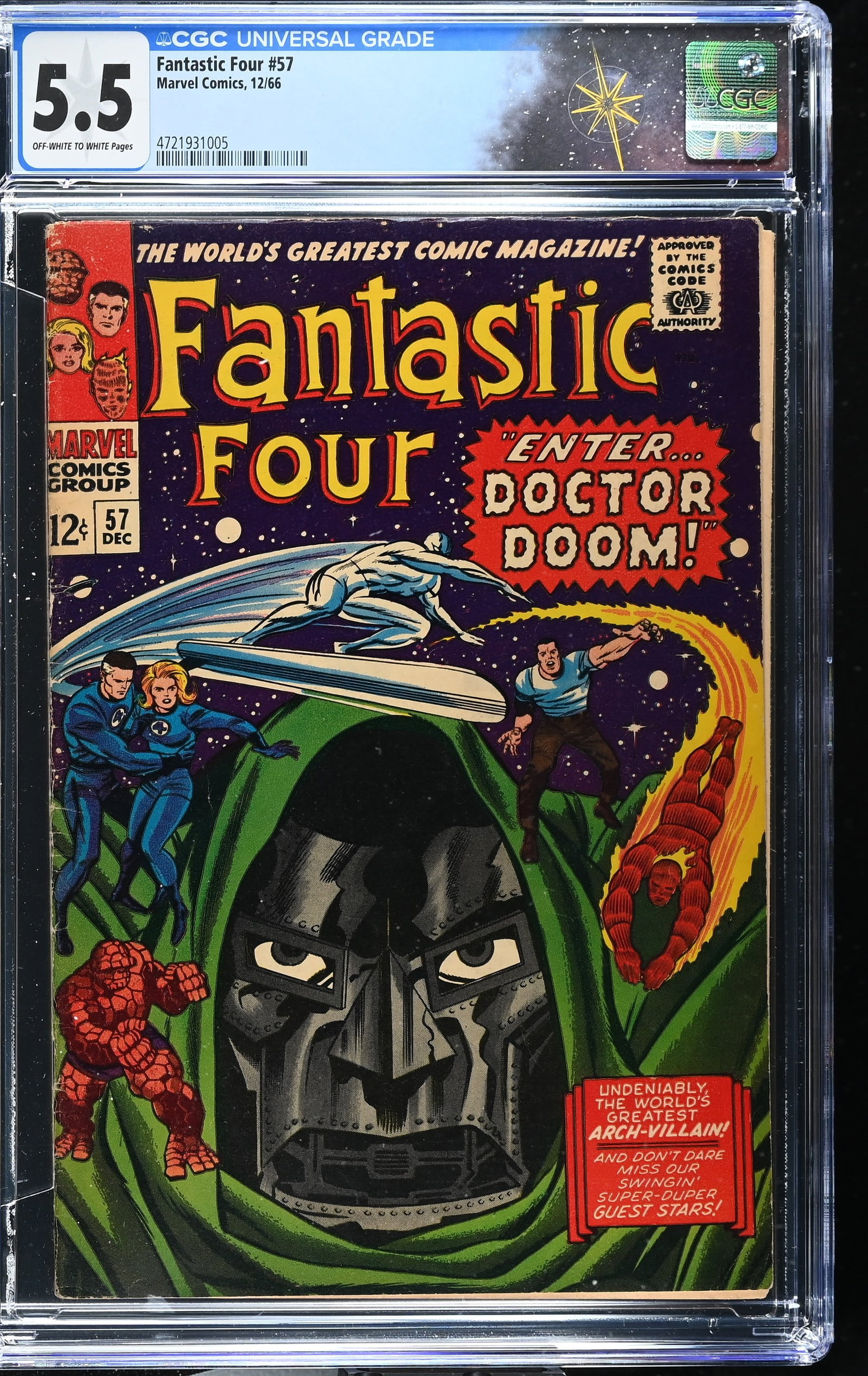 Fantastic Four #57 CGC 5.5 Iconic Doom Cover by Jack Kirby (Marvel Comics, 1966) Off-White to White (1 of 2)