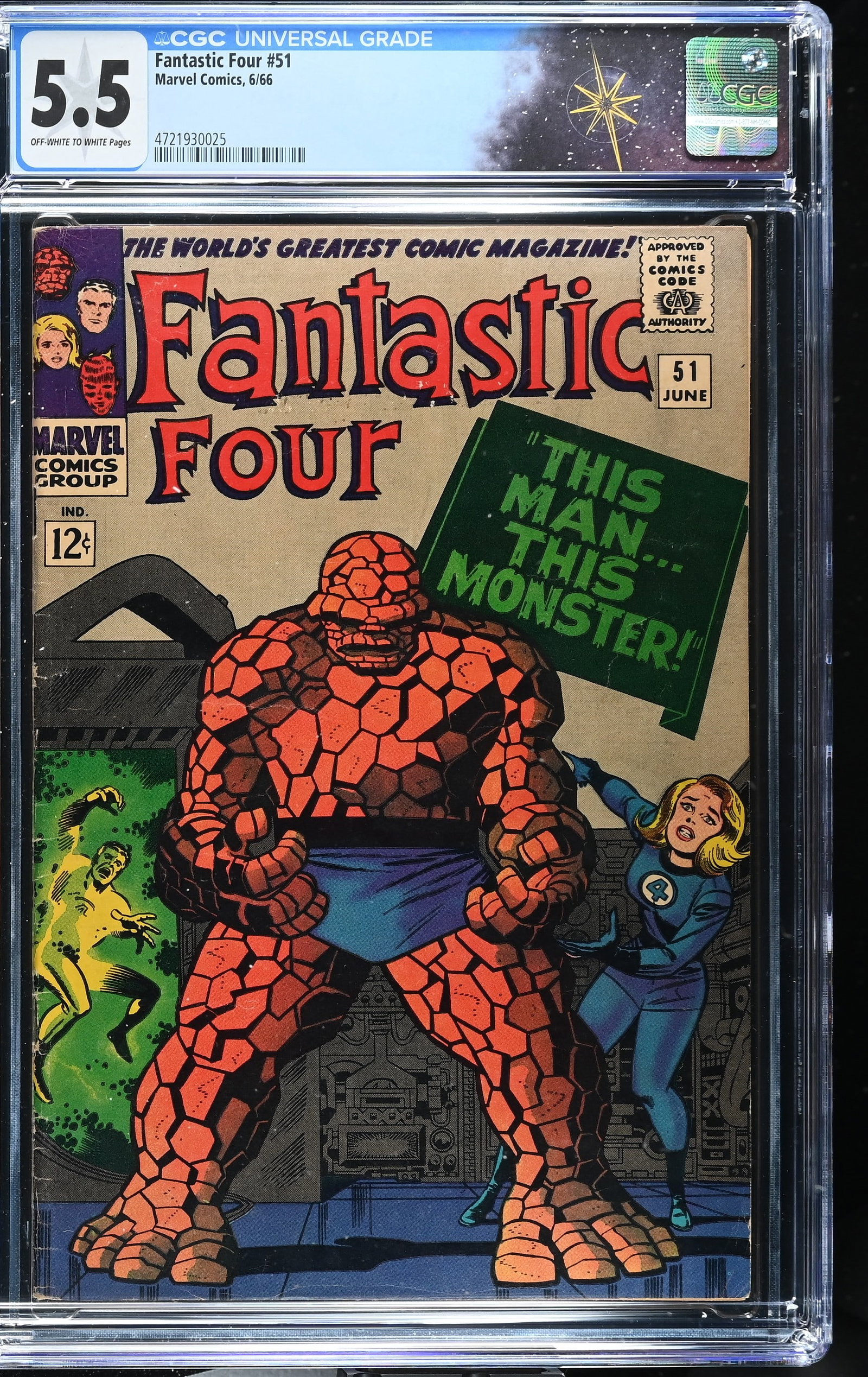 Fantastic Four #51 CGC 5.5 1st Appearance of the Negative Zone (Marvel Comics, 1966) Off-White to: Fantastic Four #51 CGC 5.5 1st Appearance of the Negative Zone (Marvel Comics, 1966).Cover pencils by Jack Kirby and inks by Joe Sinnott. 1st appearance of the Negative Zone in ?This Man... This Monst