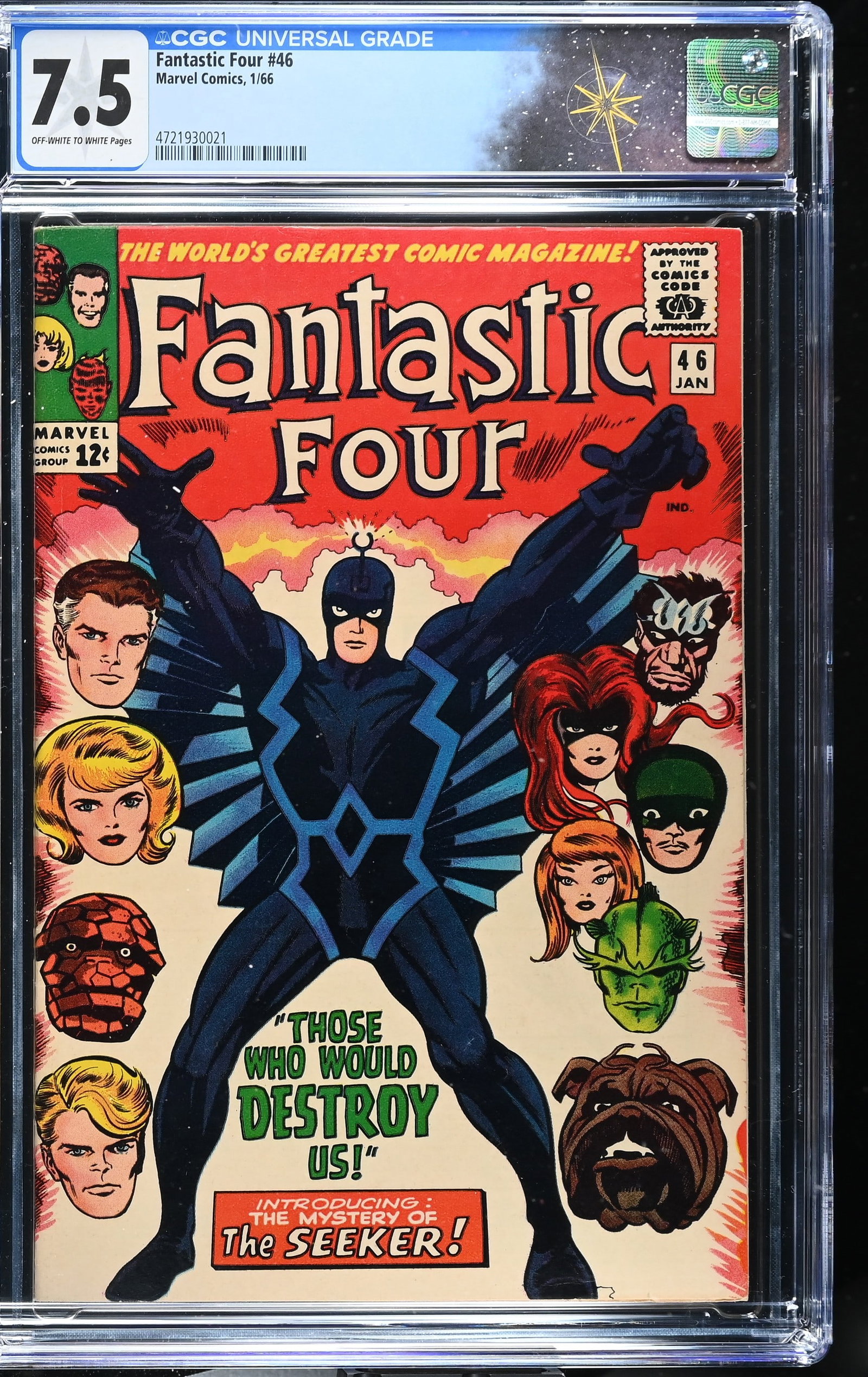 Fantastic Four #46 CGC 7.5 1st Full Appearance of Black Bolt (Marvel Comics, 1966) Off-White to: Fantastic Four #46 CGC 7.5 1st Full Appearance of Black Bolt (Marvel Comics, 1966).Cover pencils by Jack Kirby and inks by Joe Sinnott. 2nd team appearance of the Inhumans, 1st cover and full appearan