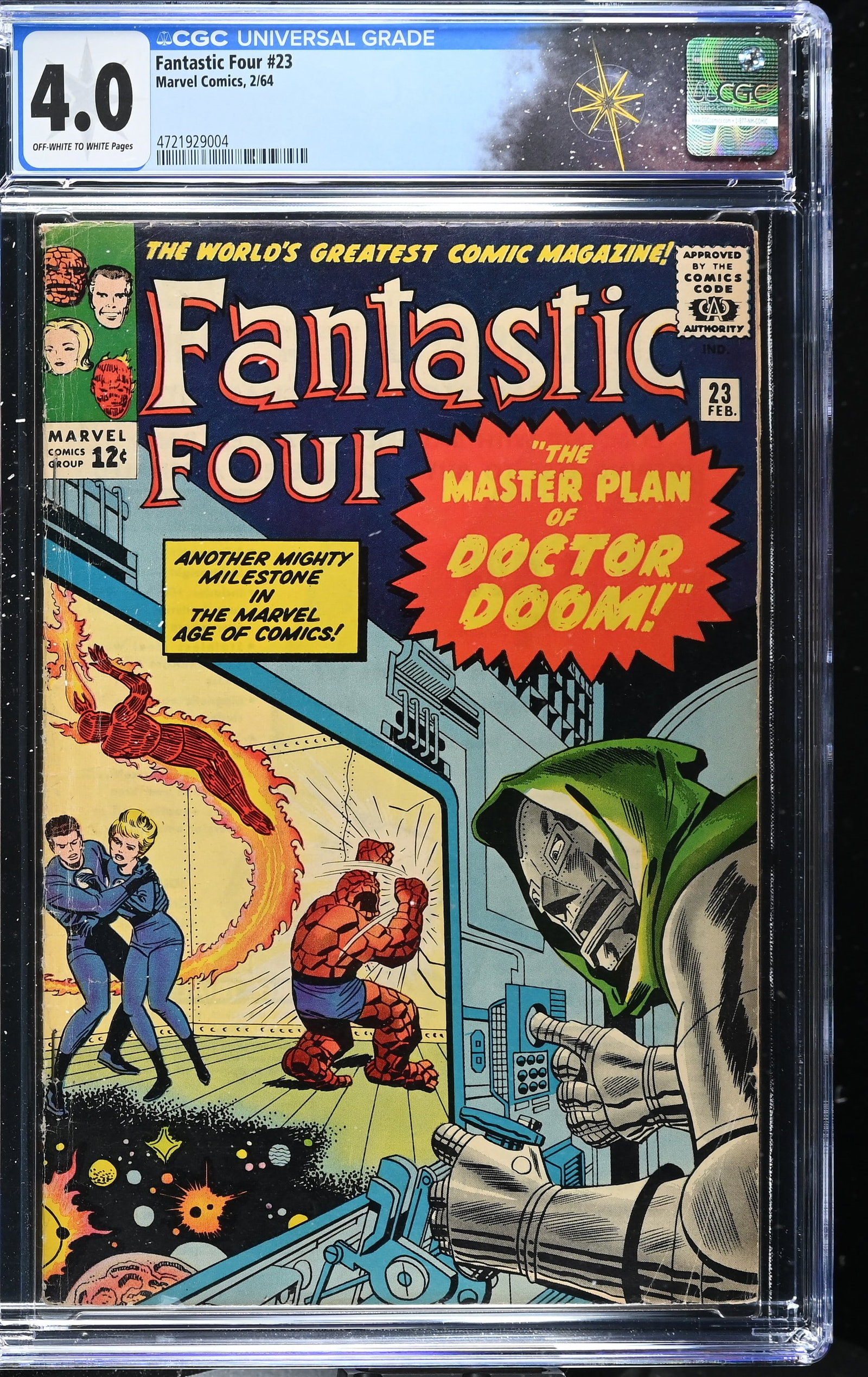 Fantastic Four #23 CGC 4.0 1st Appearance of the Terrible Trio & Doom Cover (Marvel Comics, 1964): Fantastic Four #23 CGC 4.0 1st Appearance of the Terrible Trio (Marvel Comics, 1964).Cover pencils by Jack Kirby and inks by George Roussos. 1st appearance of the Terrible Trio in ?The Master Plan of 