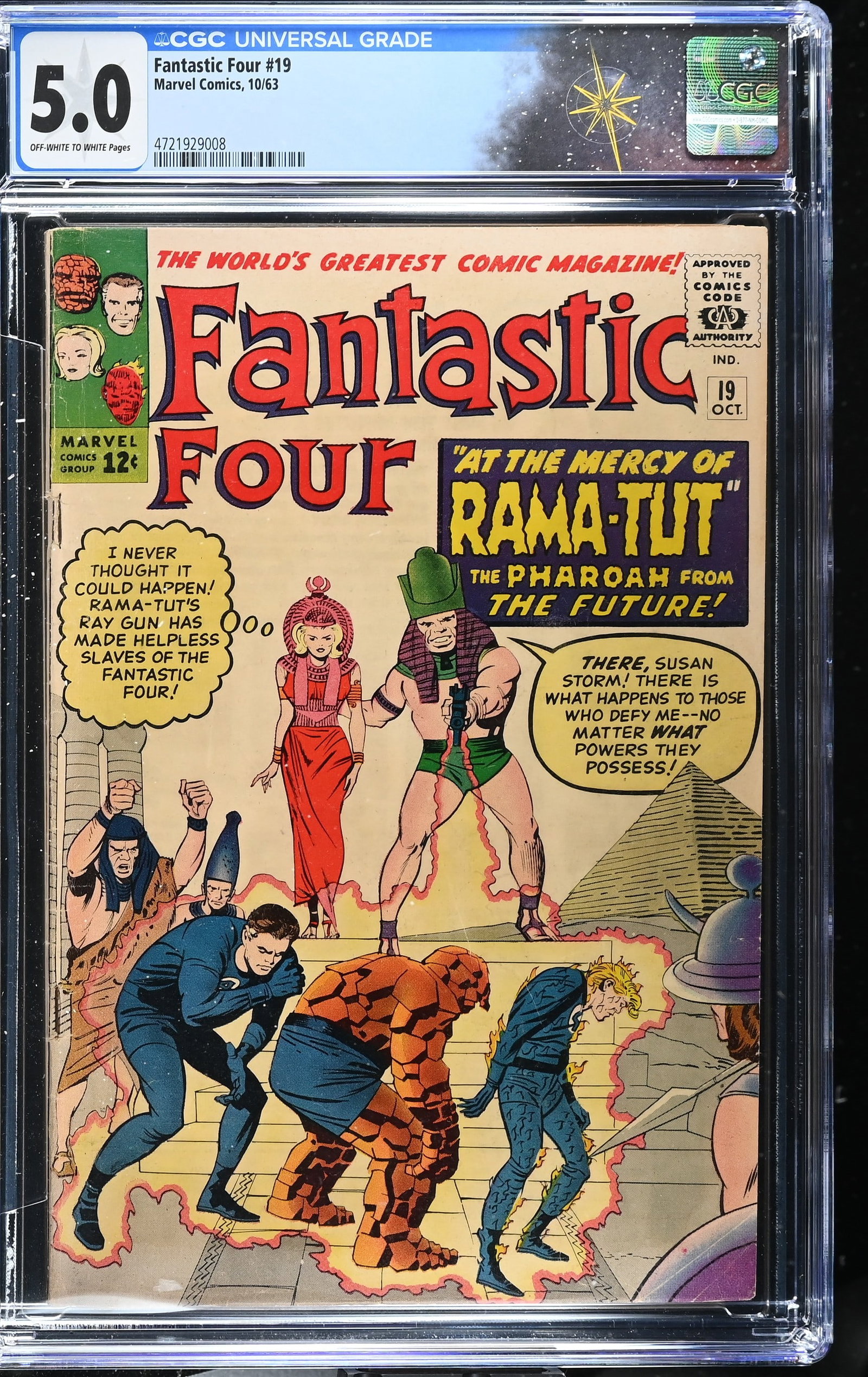 Fantastic Four #19 CGC 5.0 1st Appearance of Rama-Tut (Marvel Comics, 1963) Off-White to White Pages: Fantastic Four #19 CGC 5.0 1st Appearance of Pharaoh Rama-Tut (Later Kang the Conqueror) (Marvel Comics, 1963).Cover pencils by Jack Kirby and inks by Paul Reinman. 1st appearance of Pharaoh Rama-Tut 