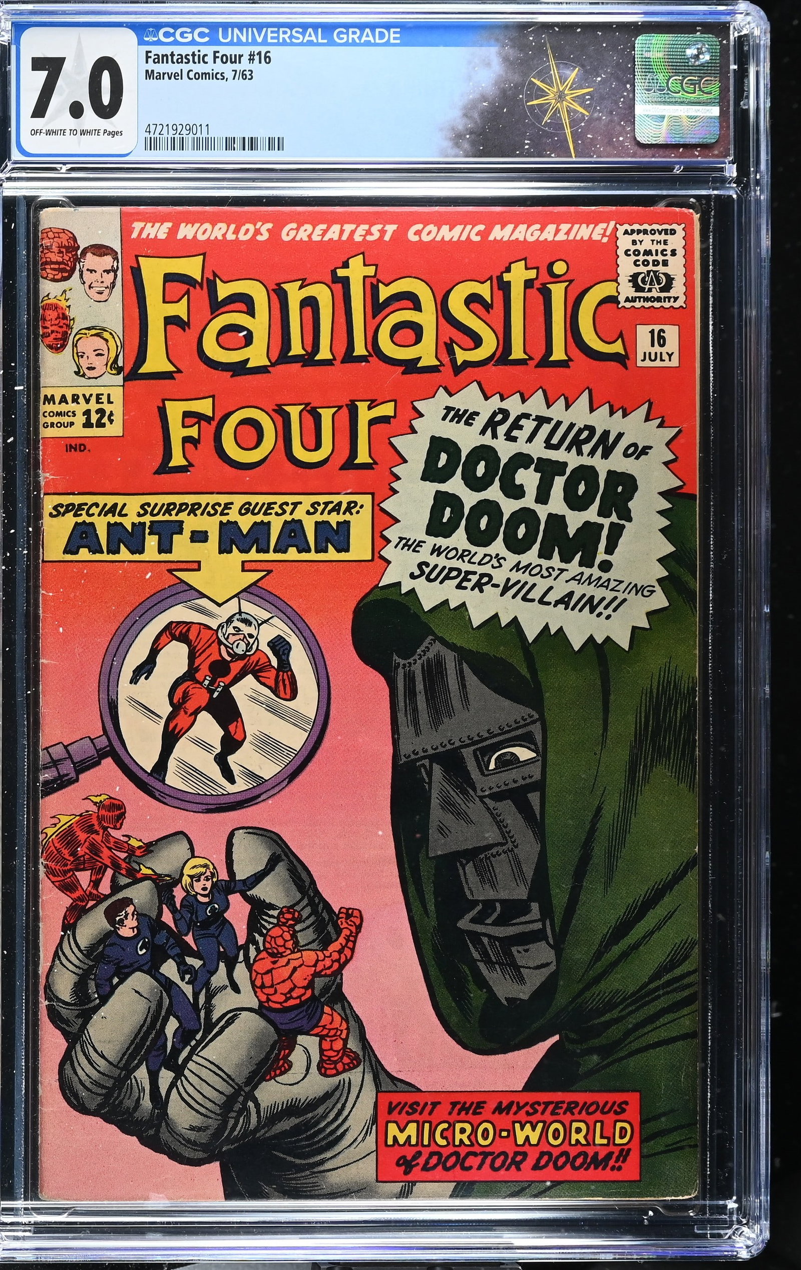 Fantastic Four #16 CGC 7.0 1st Ant-Man Story Outside Tales To Astonish (Marvel Comics, 1963): Fantastic Four #16 CGC 7.0 1st Ant-Man Story Outside Tales To Astonish (Marvel Comics, 1963).Cover pencils by Jack Kirby, inks by Dick Ayers. 1st Ant-Man Story Outside Tales To Astonish, 4th appearanc
