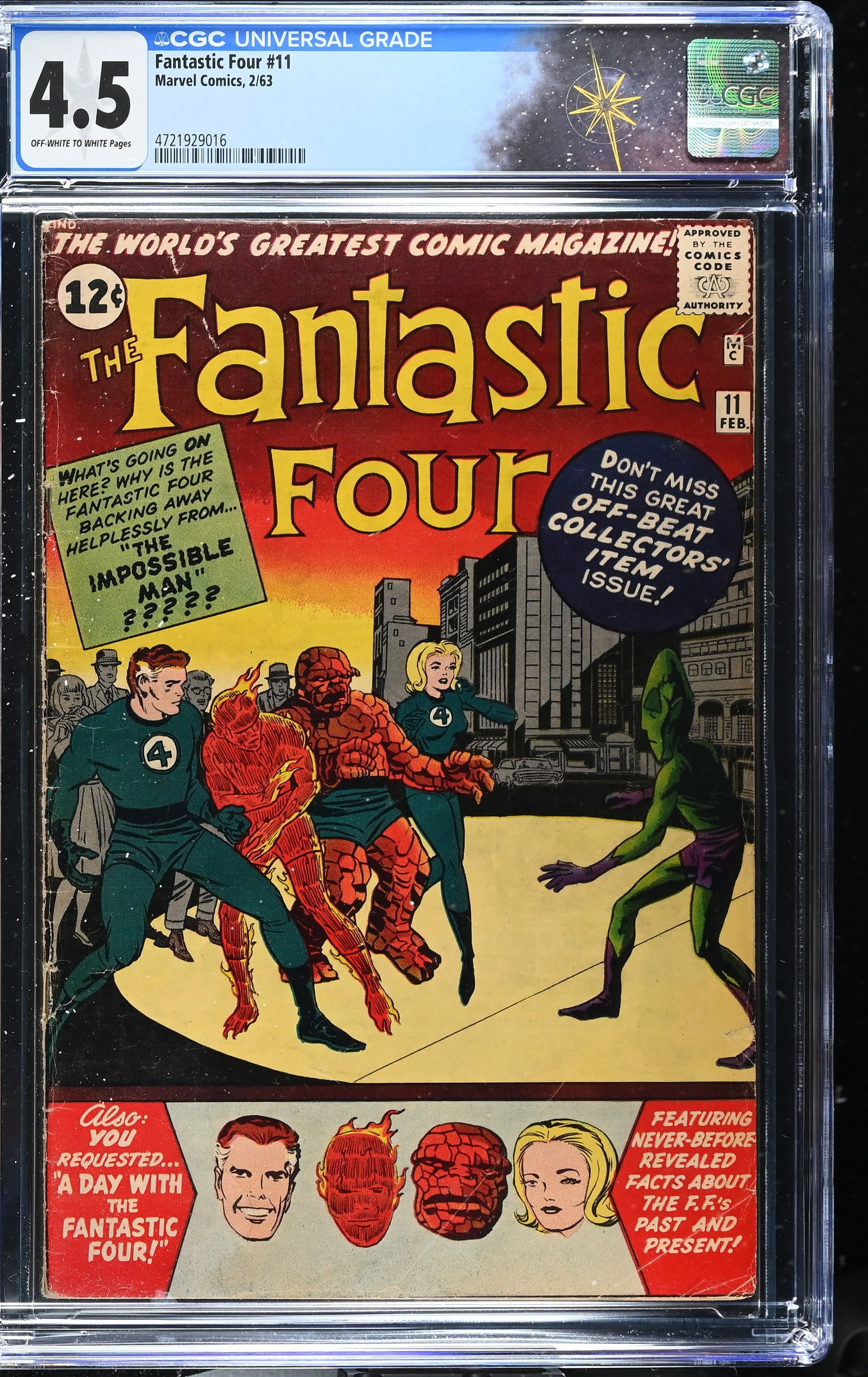 Fantastic Four #11 CGC 4.5 Origin & 1st Appearance Impossible Man (Marvel Comics, 1963) Off-White to (1 of 2)