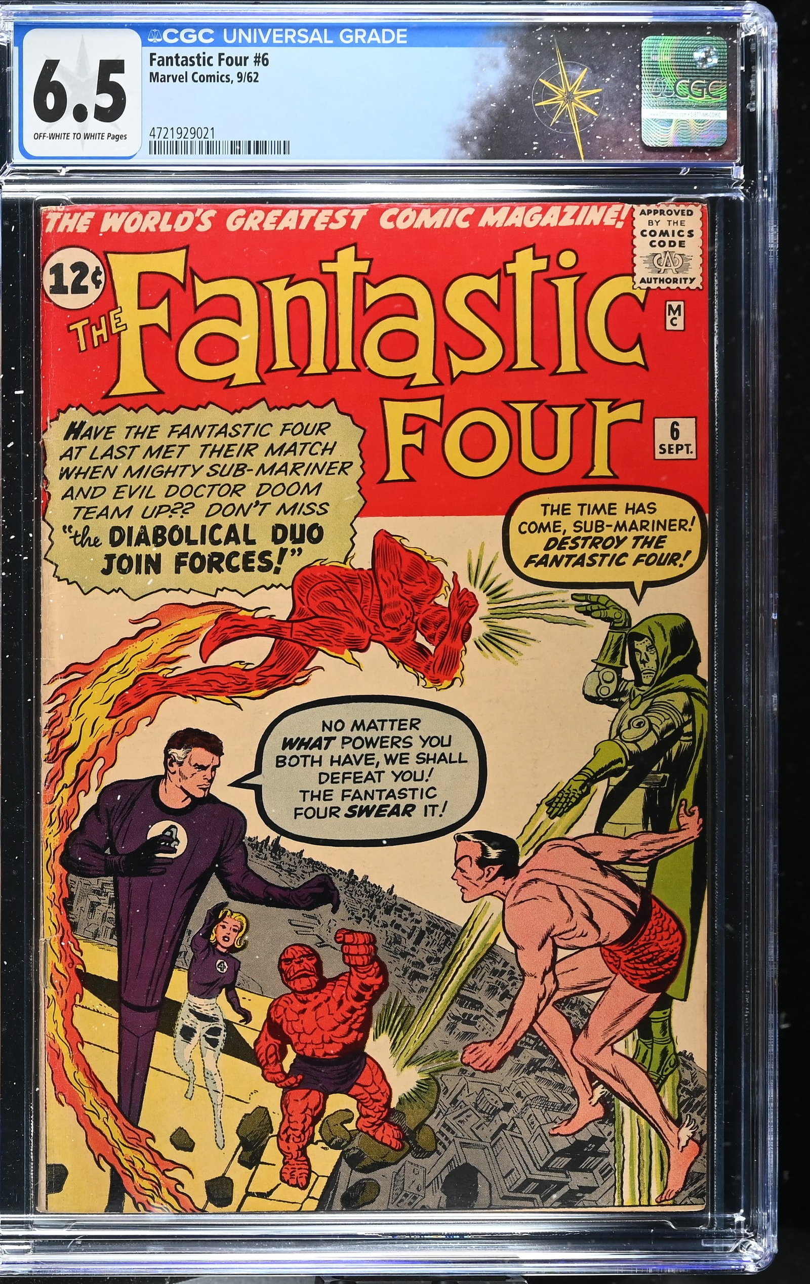 Fantastic Four #6 CGC 6.5 1st Marvel Villain Team-Up & 2nd Doom Appearance (Marvel Comics, 1962) (1 of 2)
