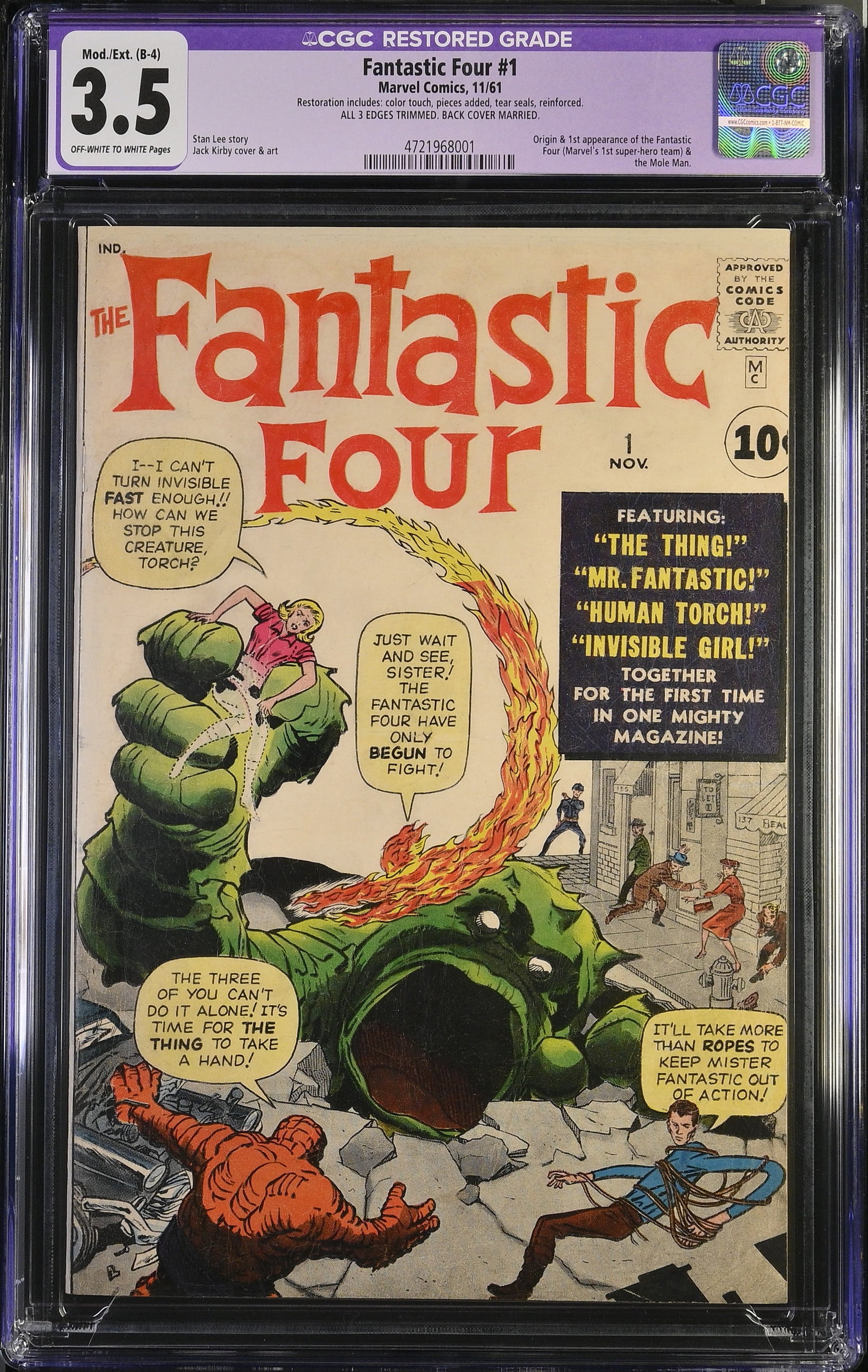 Fantastic Four #1 CGC 3.5 Restored 1st Appearance of The Fantastic Four (Marvel Comics, 1961) (1 of 2)