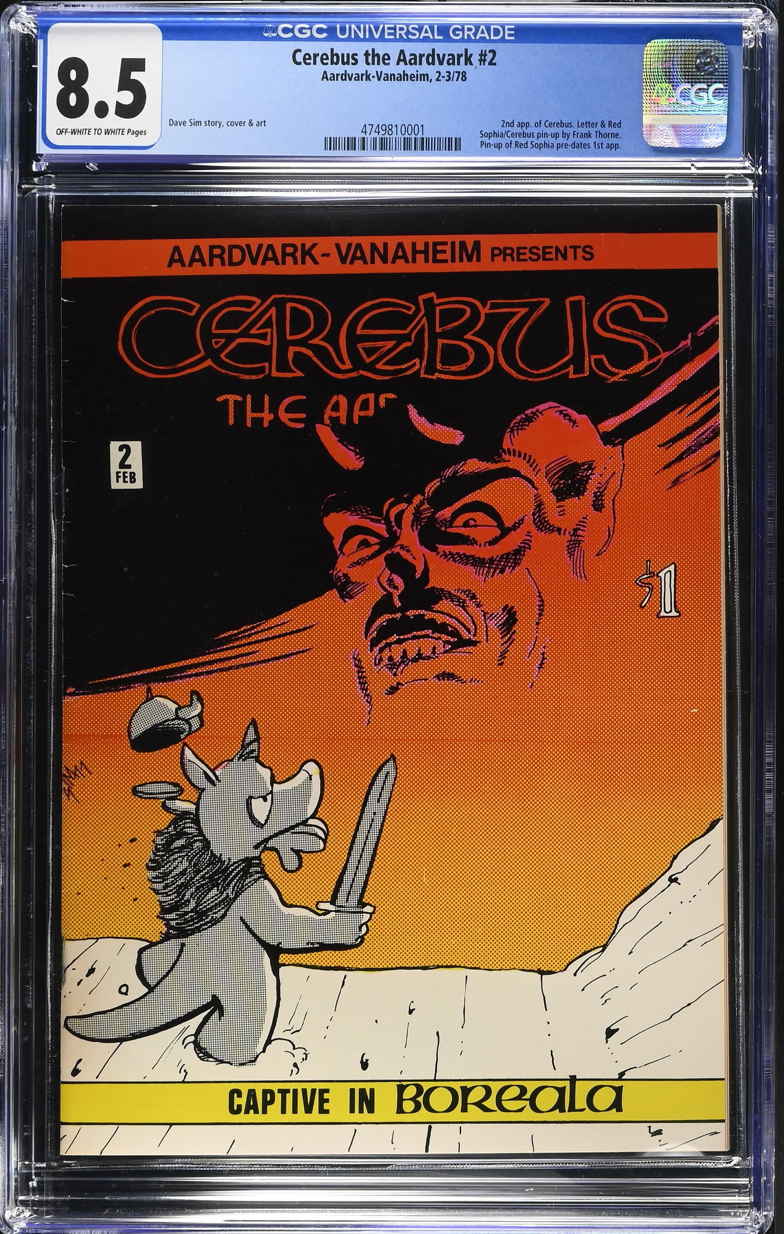 Cerebus the Aardvark #2 CGC 8.5 2nd Appearance of Cerebus (Aardvark-Vanaheim, 1978) Off-White to (1 of 2)